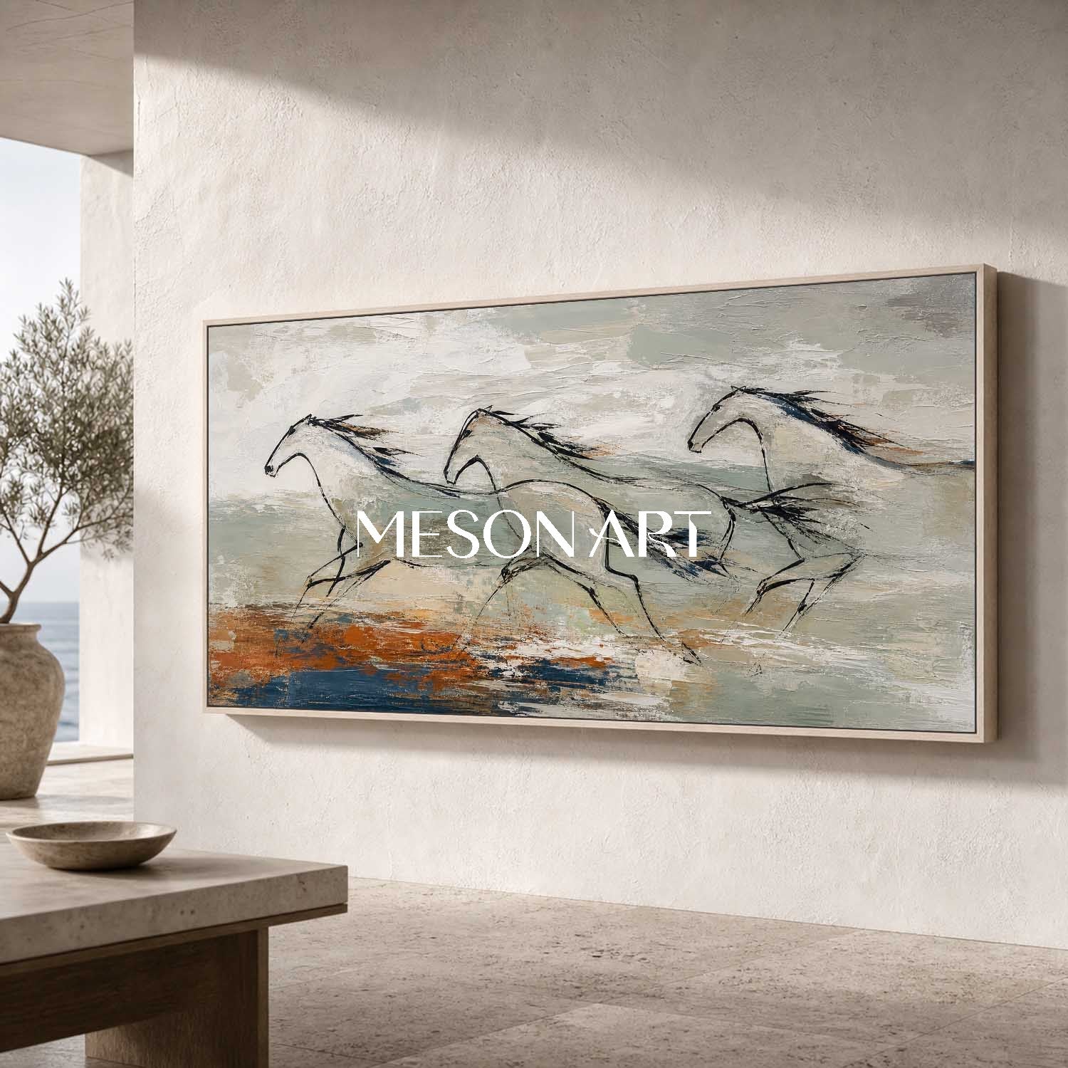 Minimalist Horse Abstract Art On Canvas For Modern Living Room Decor With Smooth Texture