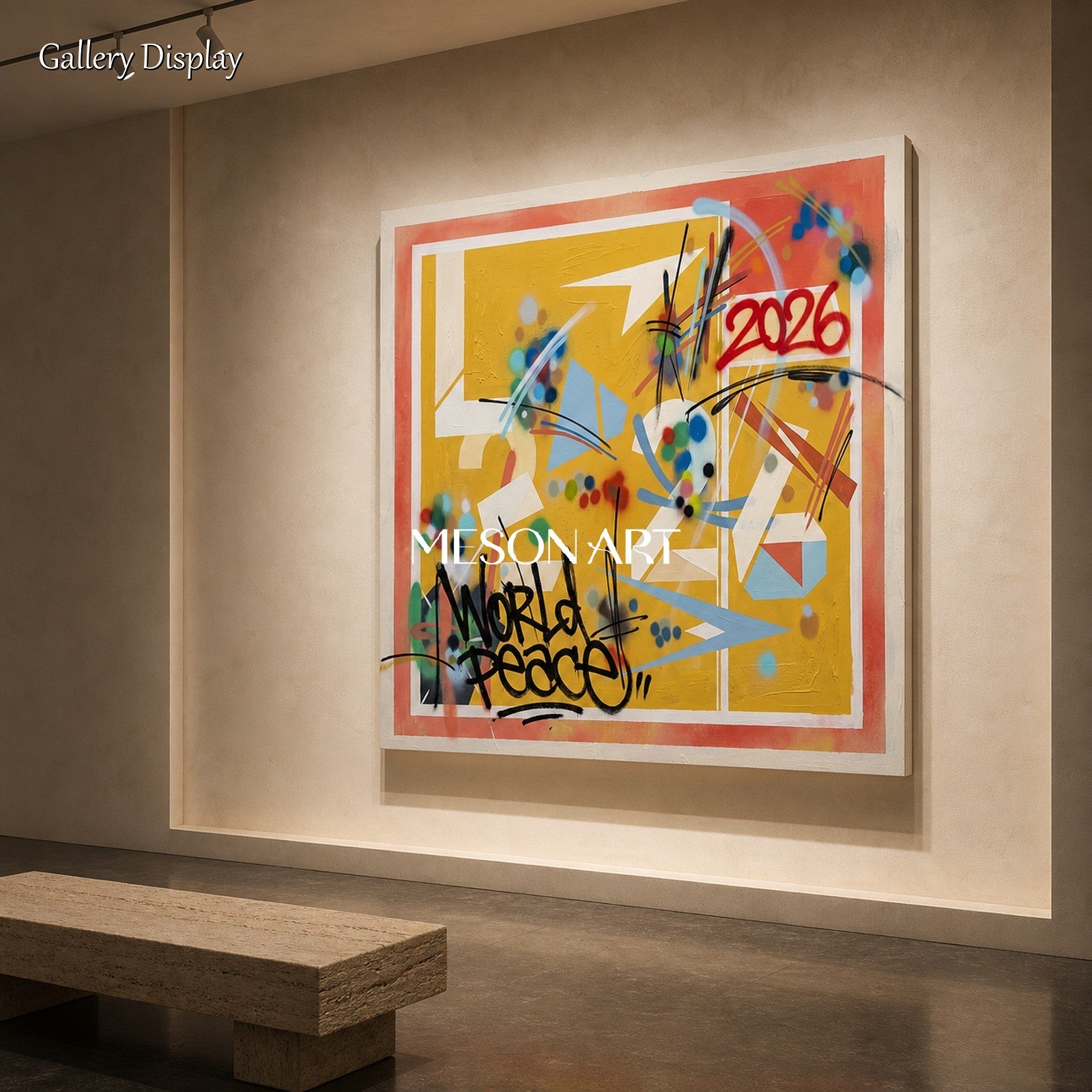Yellow Graffiti Painting Banksy Style Square Wall Art For Living Room By Mesonart
