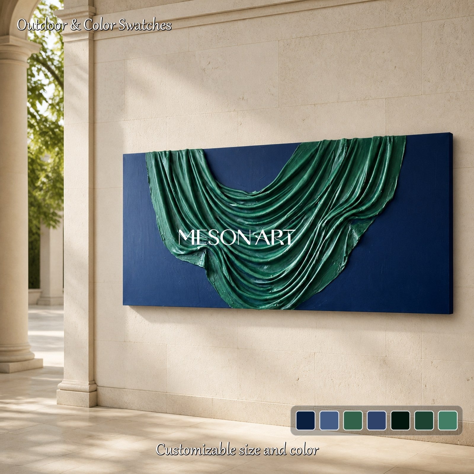 Green And Blue Minimalist 3D Plaster Relief Wall Art Panoramic Sculptural Original Artist By Mesonart