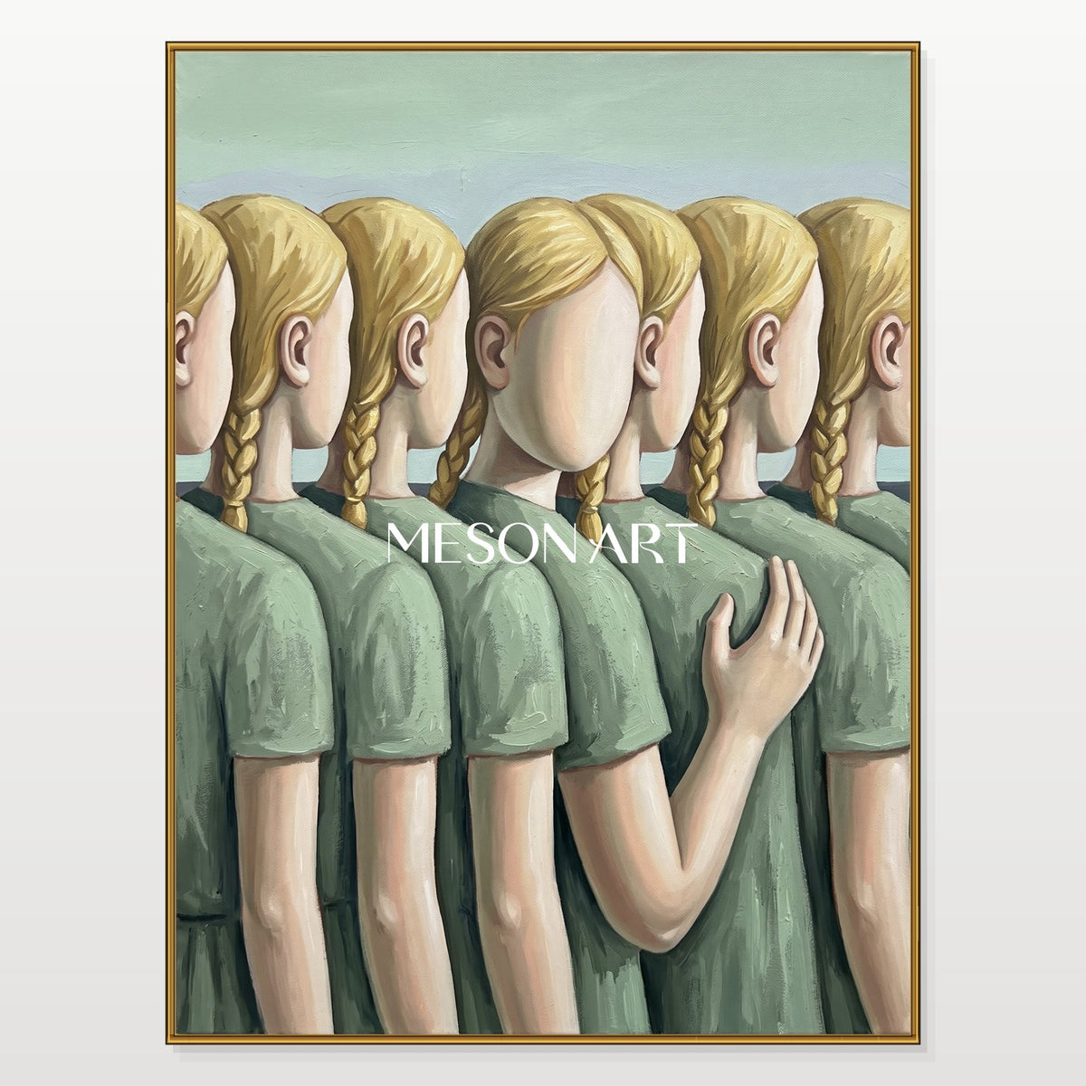 Green And Gold Surrealist Art Original Artist Hand Painted Rectangular Wall Decor For Living Room By Mesonart