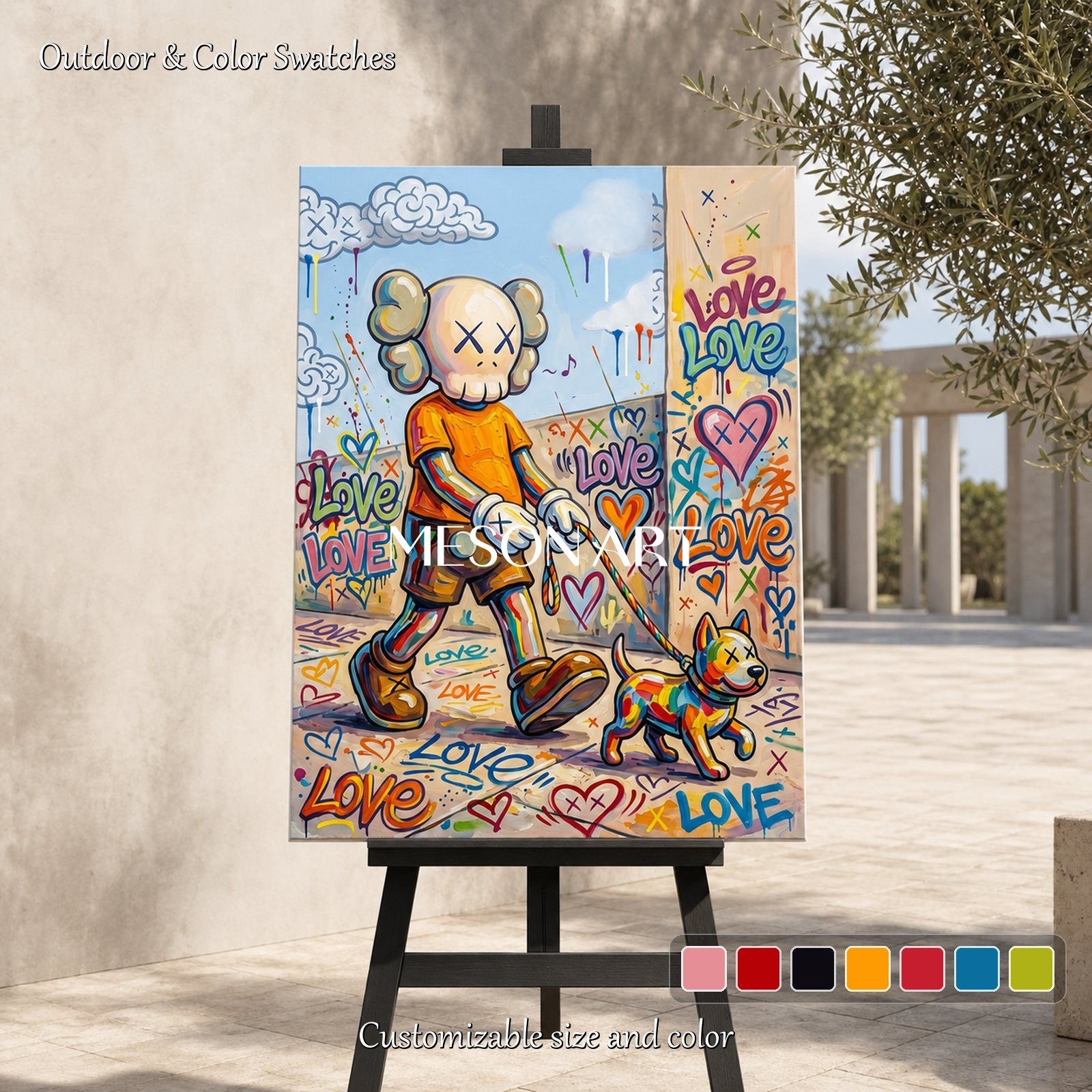 Vibrant Graffiti Art Painting With Pop Characters For Modern Living Room Decor