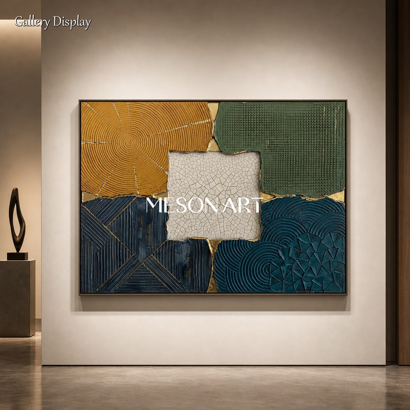 Wabi Sabi Abstract Textured Wall Art With Gold Accents For Modern Living Room Decor