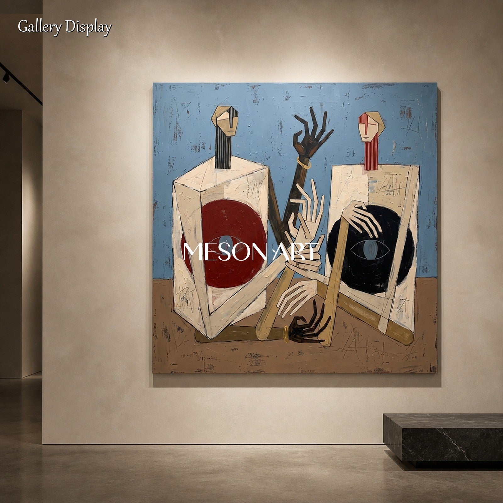 Blue And Brown Painting Contemporary Figurative Expressionism Square Wall Art For Living Room By Mesonart