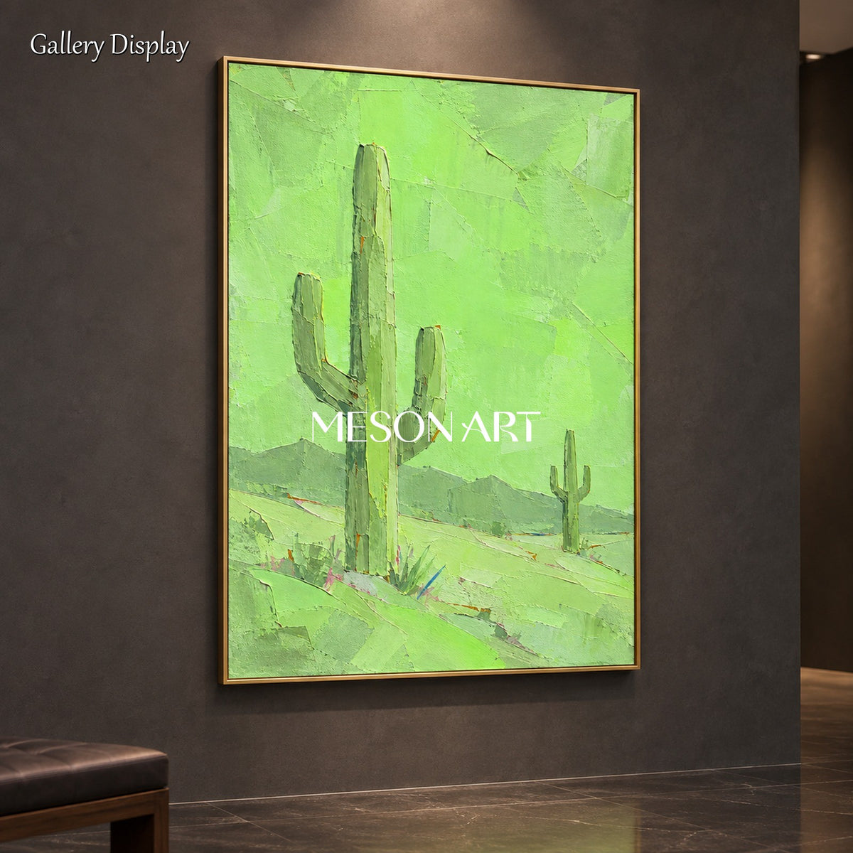 Green Minimalist Abstract Landscape Rectangular Wall Art Original Artist Hand Painted By Mesonart