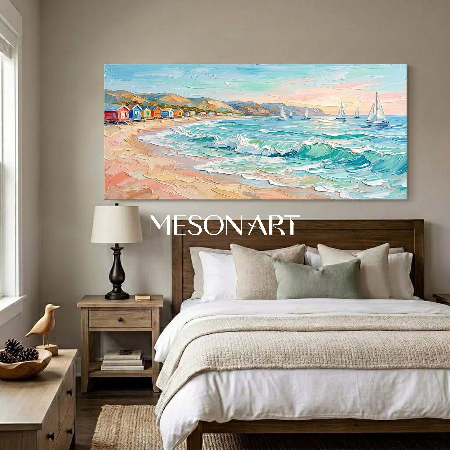 Luxury Coastal Wall Art With Turquoise Waves And Sailboats For Living Room Decor