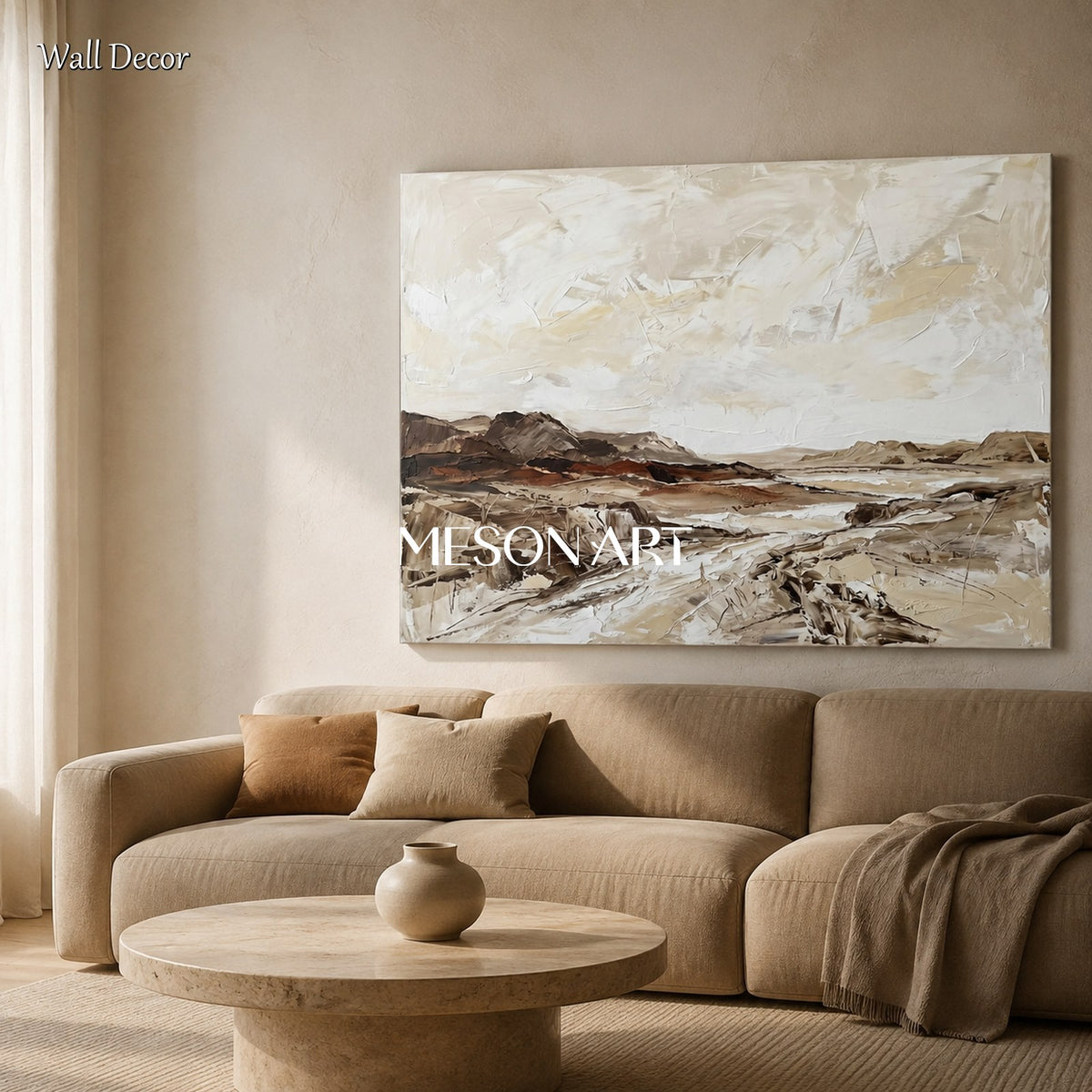 Beige And Brown Abstract Painting Large Rectangular Wall Art Original Artist Hand Painted By Mesonart