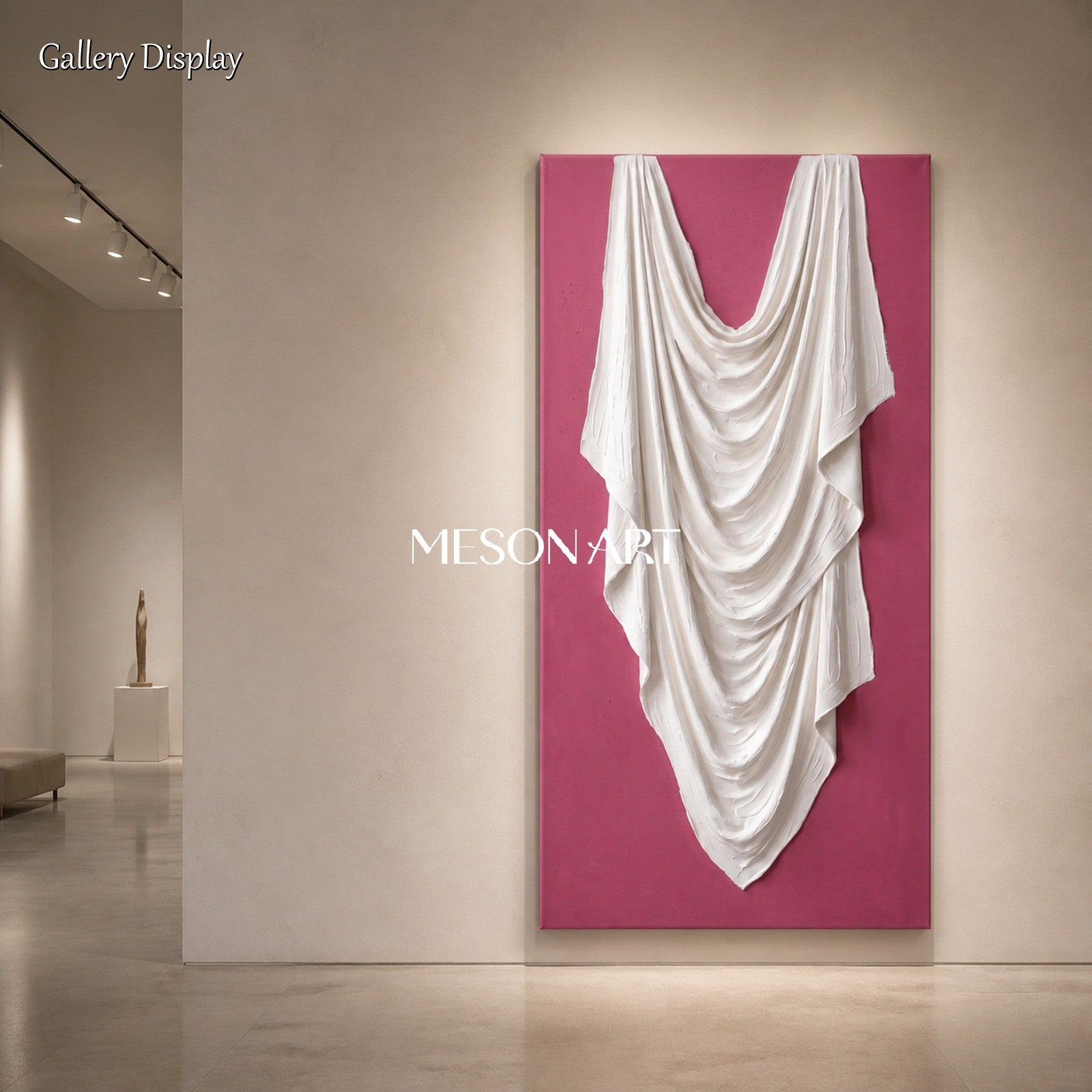 Pink And White 3D Textured Art Sculptural Wall Decor Panoramic Canvas By Mesonart