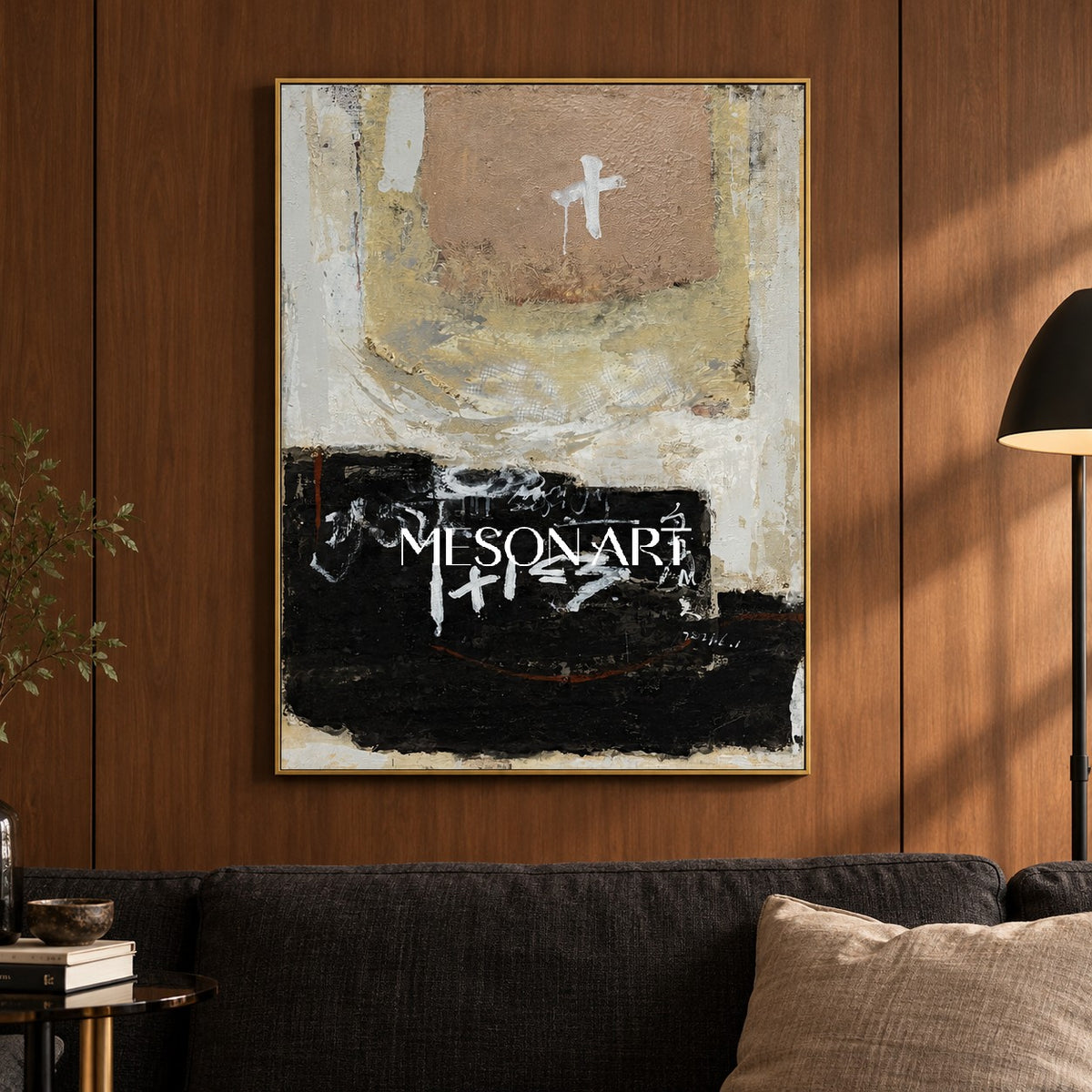 Black And White Abstract Painting Modern Wabi Sabi Rectangular Wall Art Original Mixed Media By Mesonart