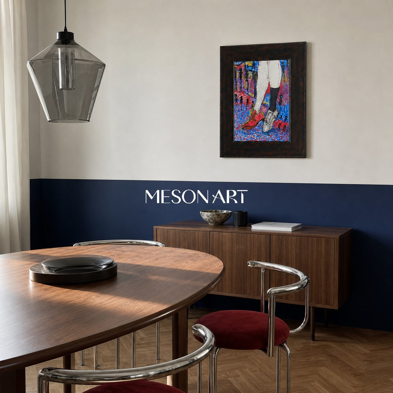 Red And Blue Contemporary Painting Original Artist Portrait Rectangular Wall Art For Living Room By Mesonart