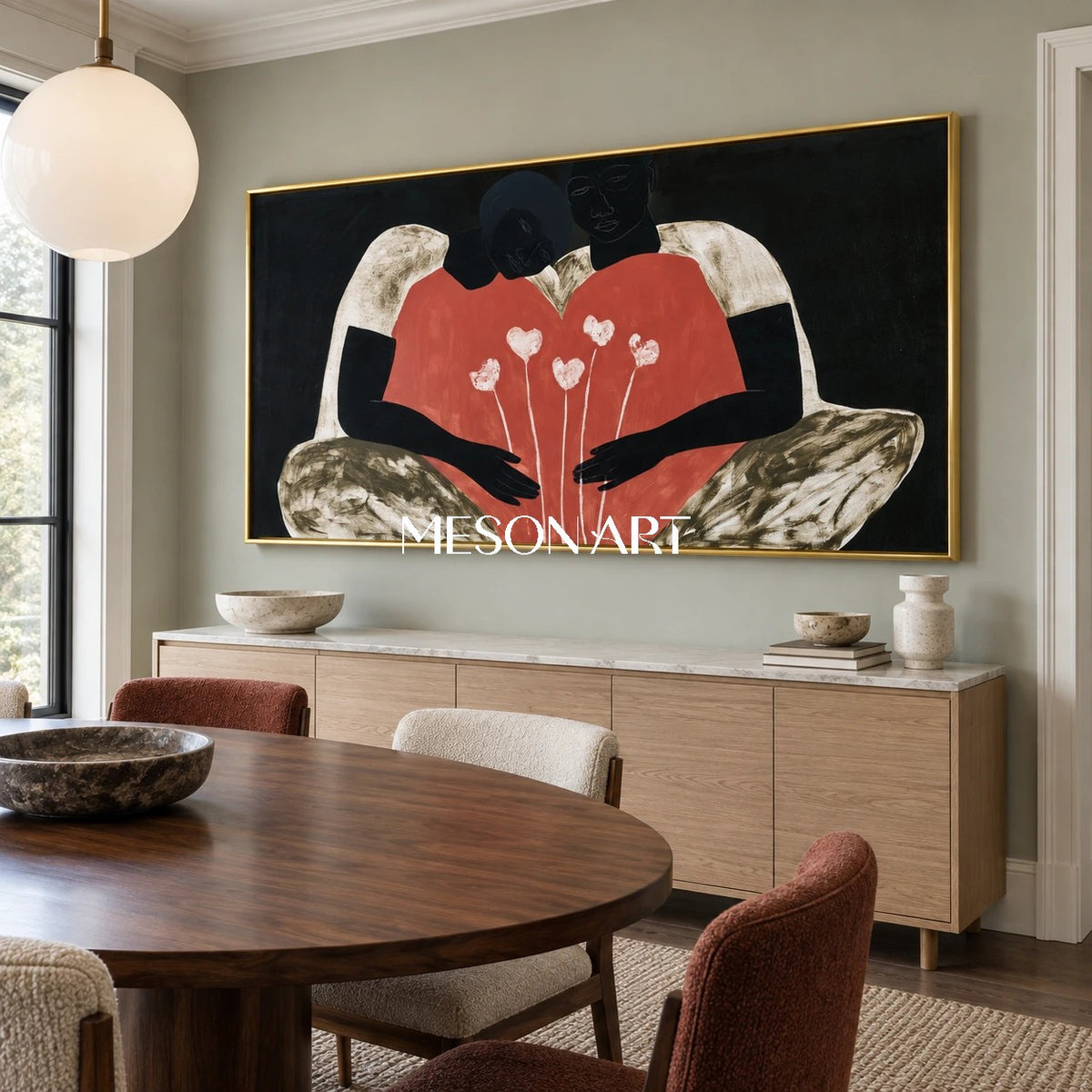 Red And Black Expressionist Figurative Panoramic Art Original Artist Hand Painted By Mesonart