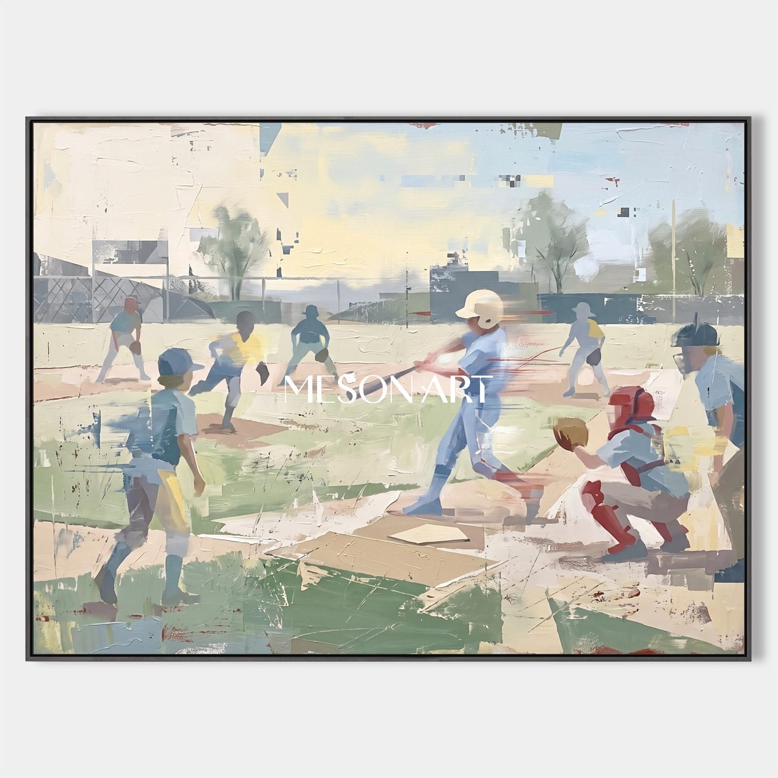 Green And Beige Abstract Figurative Sports Art Rectangular Painting Original Artist Hand Painted By Mesonart