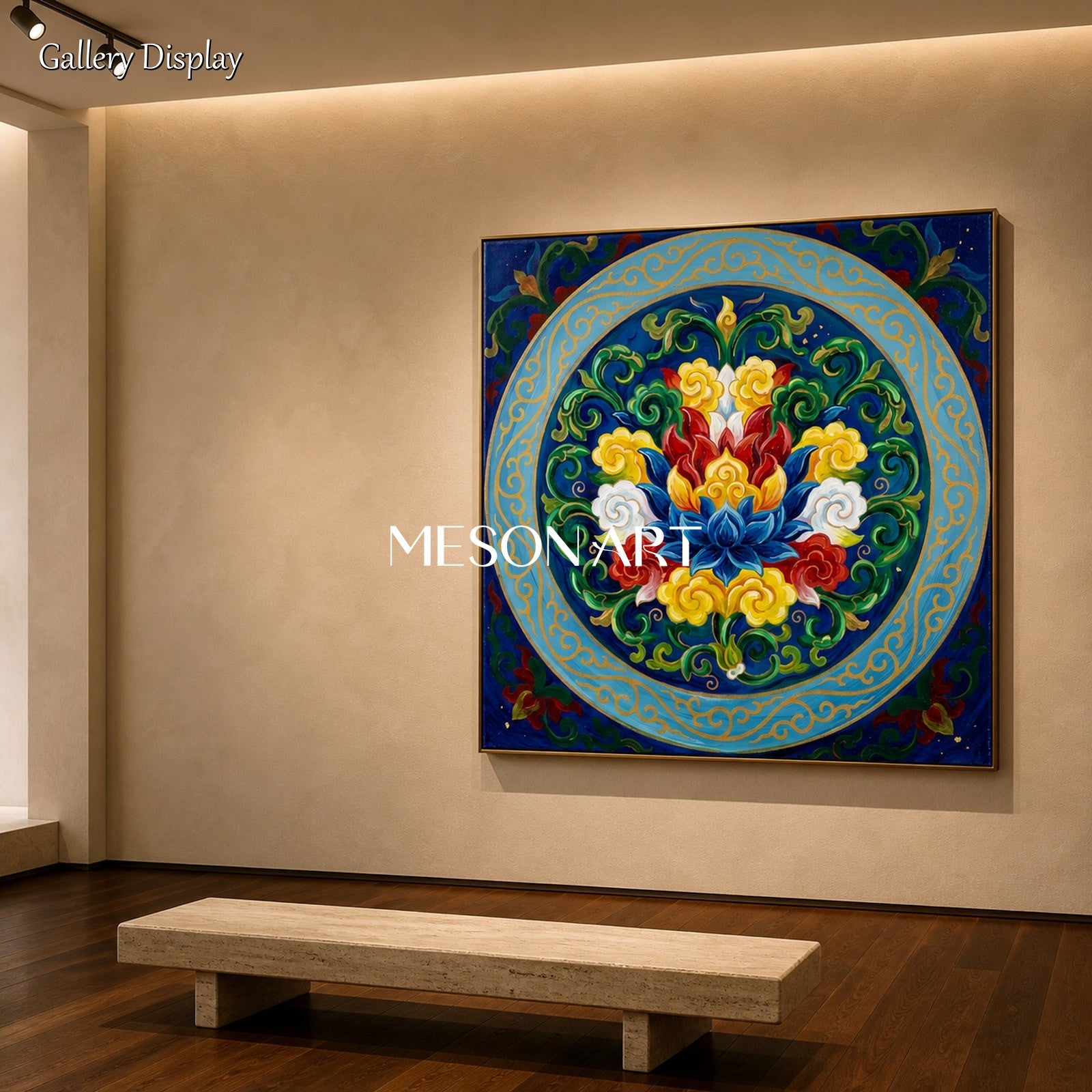 Blue And Gold Islamic Floral Geometric Wall Art Square Original Artist By Mesonart