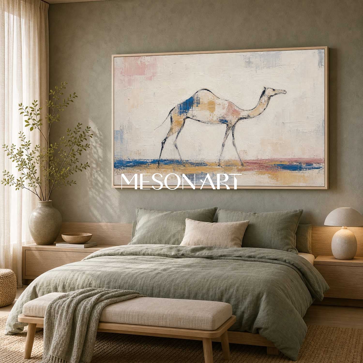 Minimalist Camel Painting Abstract Canvas Wall Art For Modern Living Room Decor