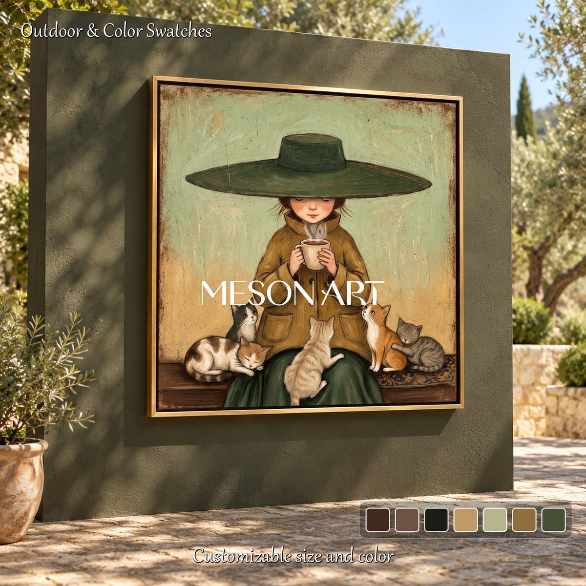 Green And Beige Vintage Painting Square Wall Art For Bedroom Original Artist Hand Painted By Mesonart