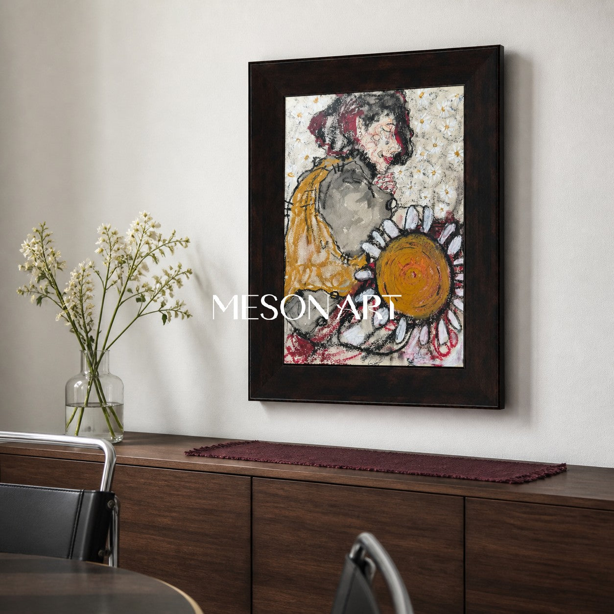 Yellow And Red Figurative Painting Contemporary Original Art Rectangular Wall Art For Living Room By Mesonart
