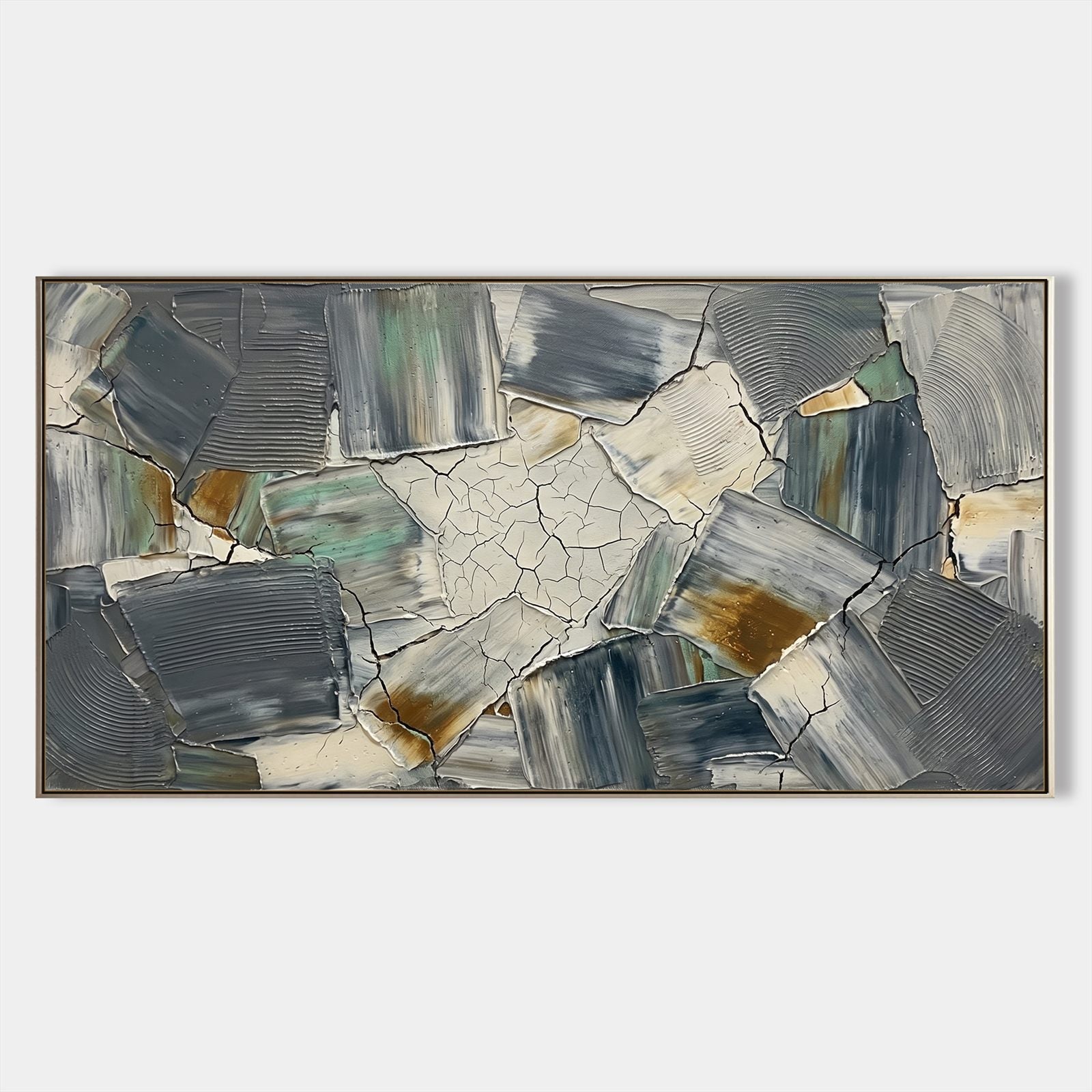 Green Wabi Sabi Wall Art Abstract Minimalist Painting With Cracked Texture For Living Room