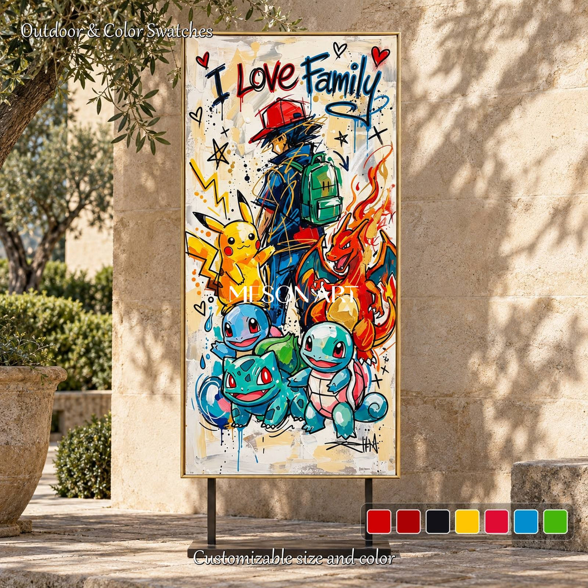 Yellow And Red Pokemon Graffiti Pop Art Panoramic Wall Decor For Kids Room By Mesonart