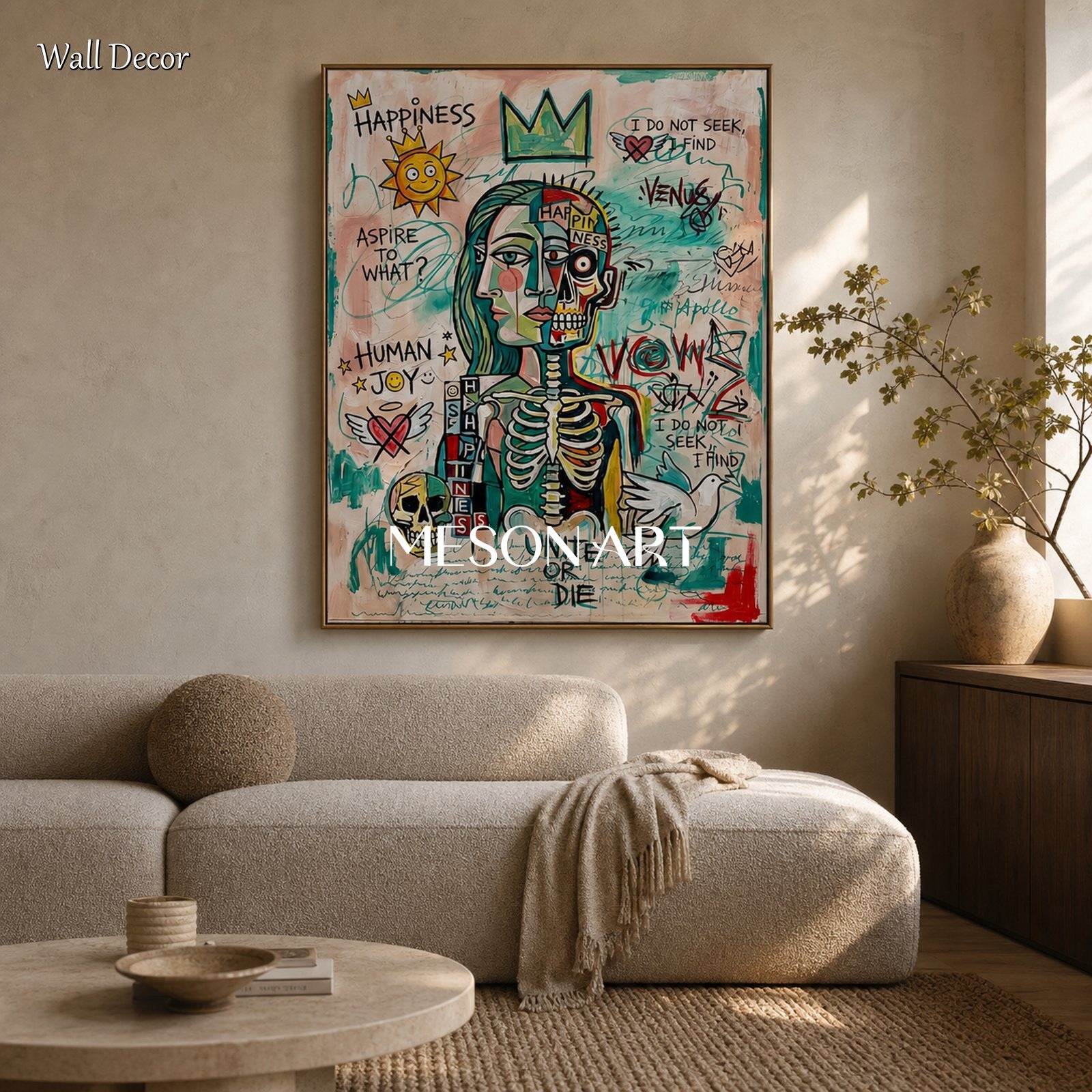Urban Graffiti Art Painting With Bold Typography And Pop Surrealism For Modern Living Room Decor