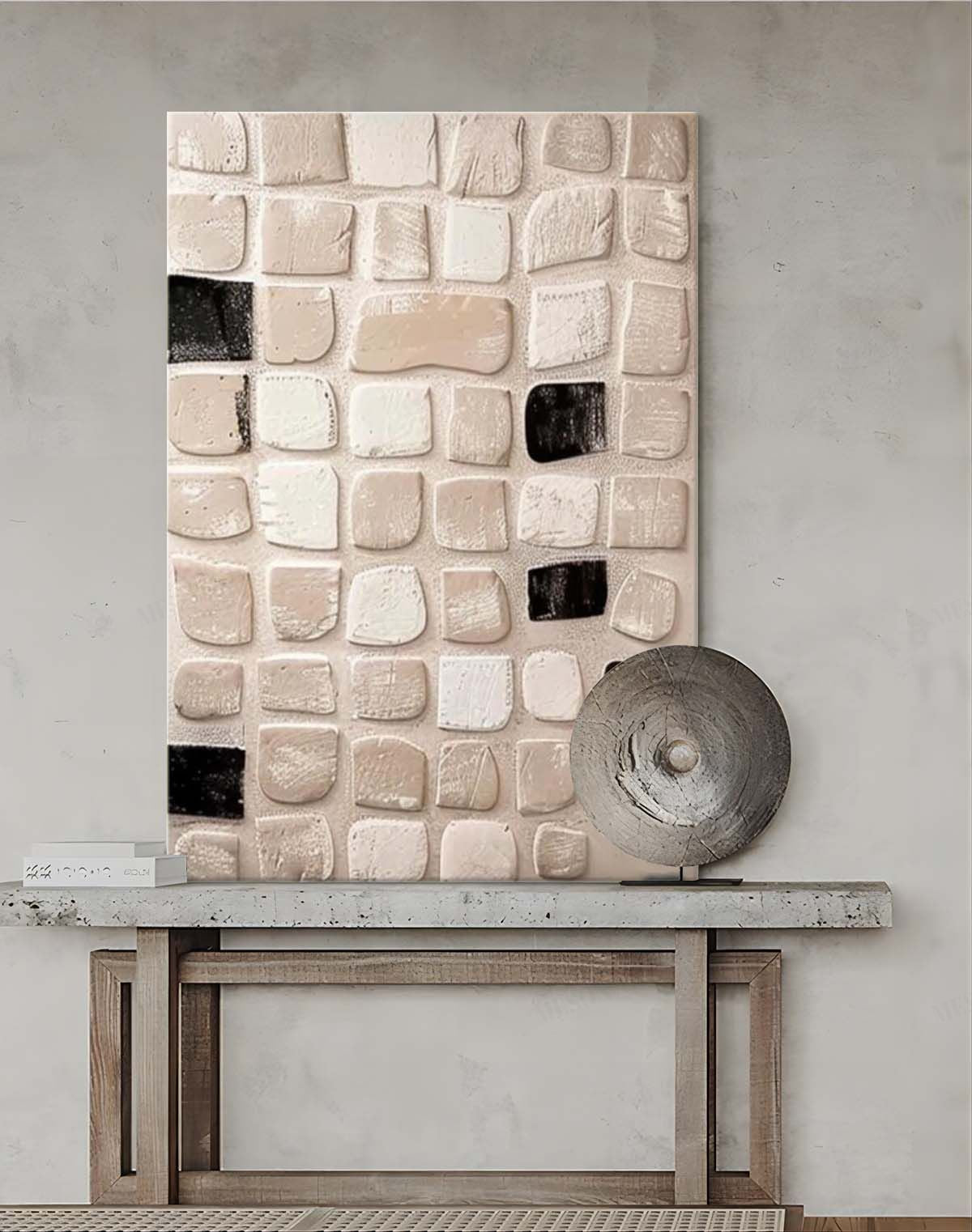Large Wabi Sabi Wall Art Decoration Grey Abstract Art On Canvas 3D Grey Abstract Texture Painting