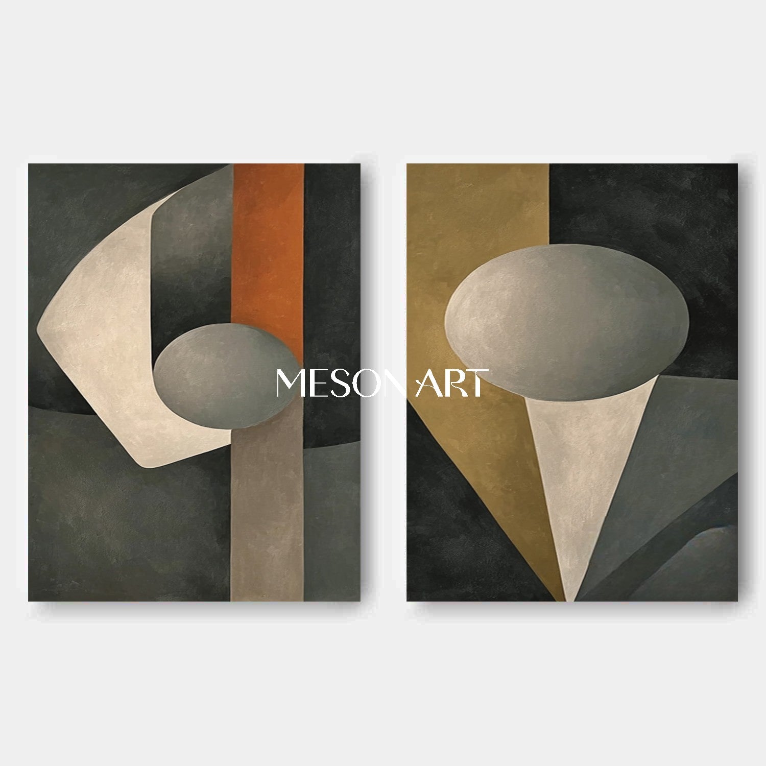 Modern Abstract Geometric Oil Painting Gray Canvas Living Room Triptych