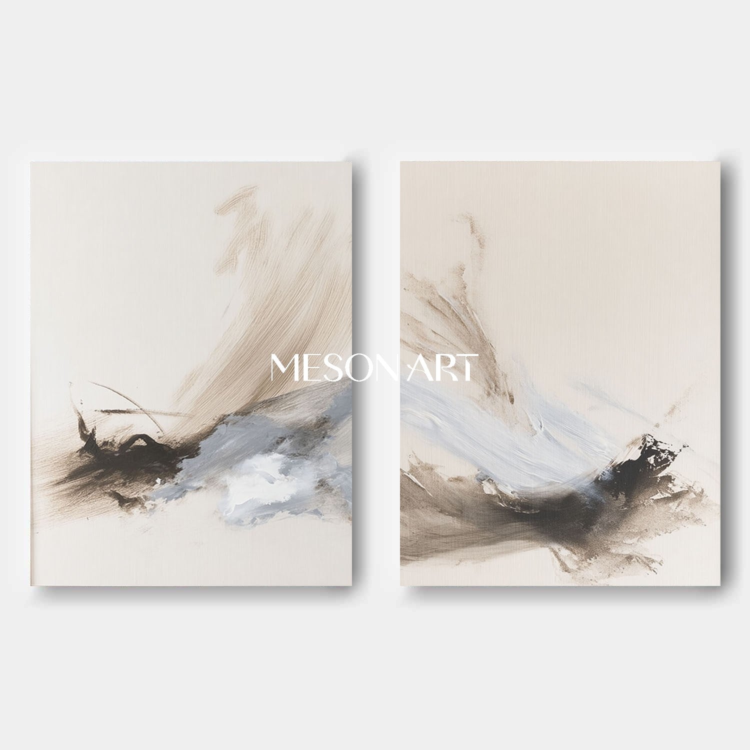 2 Piece Set for Sale Off-White Wall Art Decoration Ideas Chinese Ink Style Abstract Art