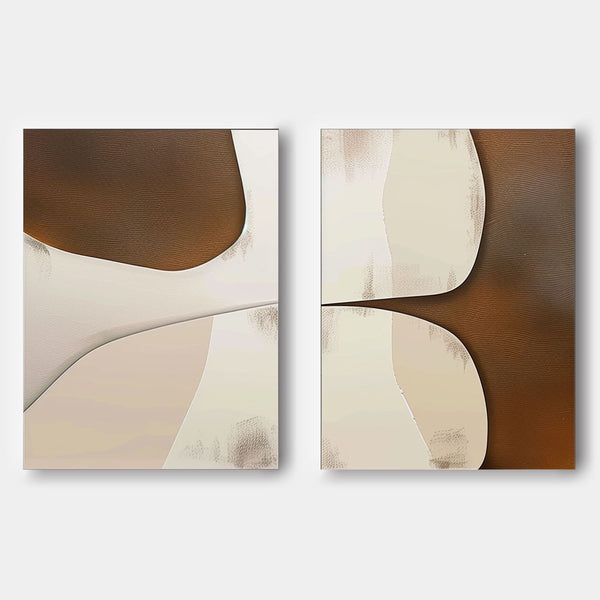 Large Minimalist Canvas Wall Art Set of 2 Brown And Beige Art Contemporary Minimalist Abstract Oil Paintings