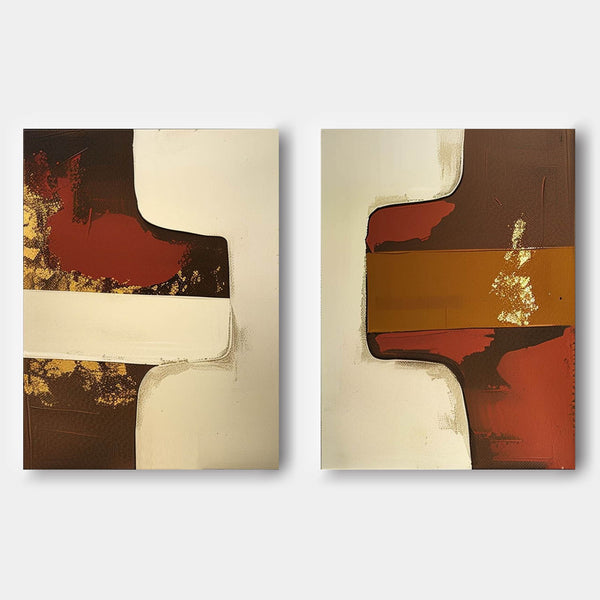 Set of 2 Beige and Brown Abstract Art for Sale Brown and Beige Modern Wall Art Brown and Beige Oil Paintings