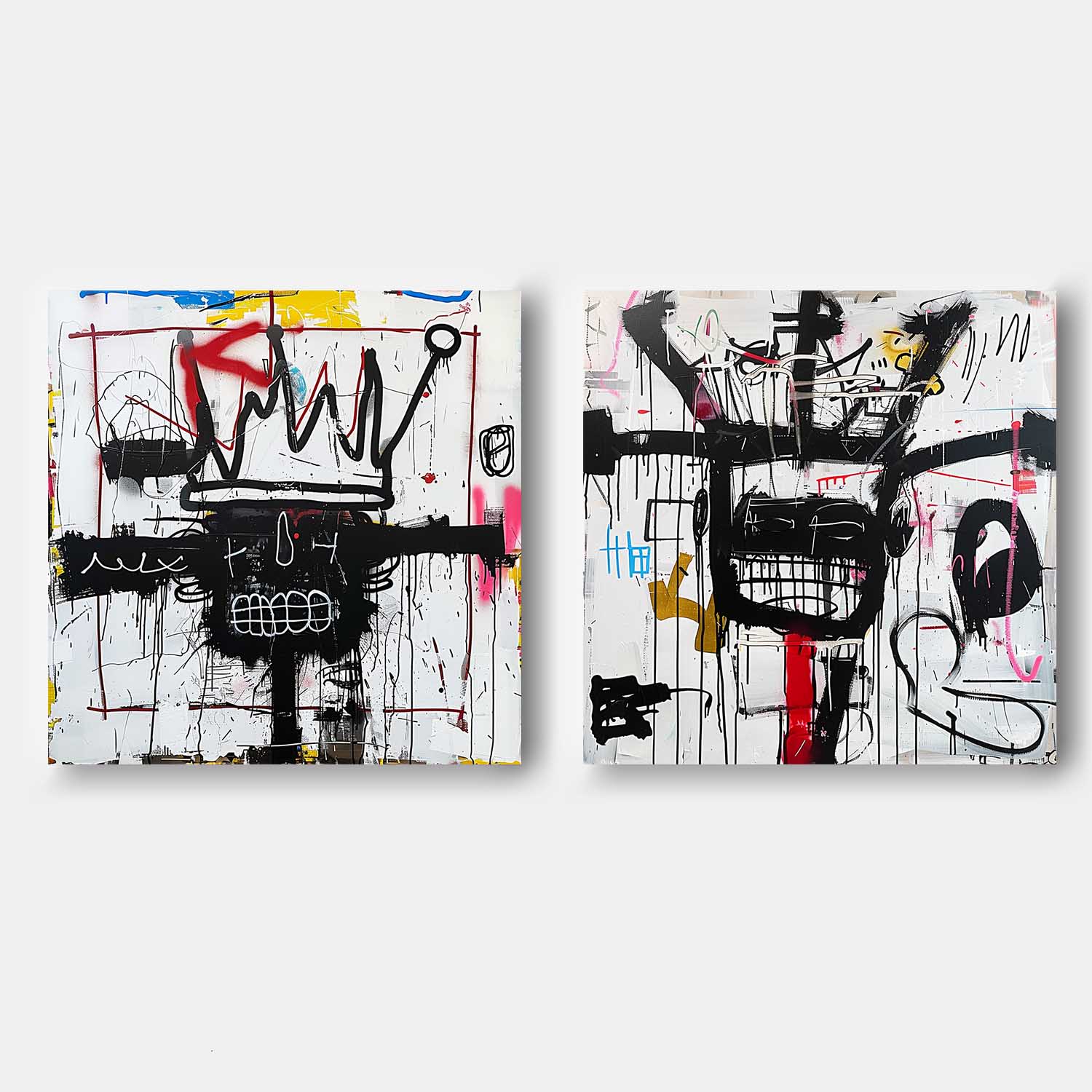 Basquiat Abstract Art 2 Piece Set for Sale Basquiat Crown Abstract Wall Painting