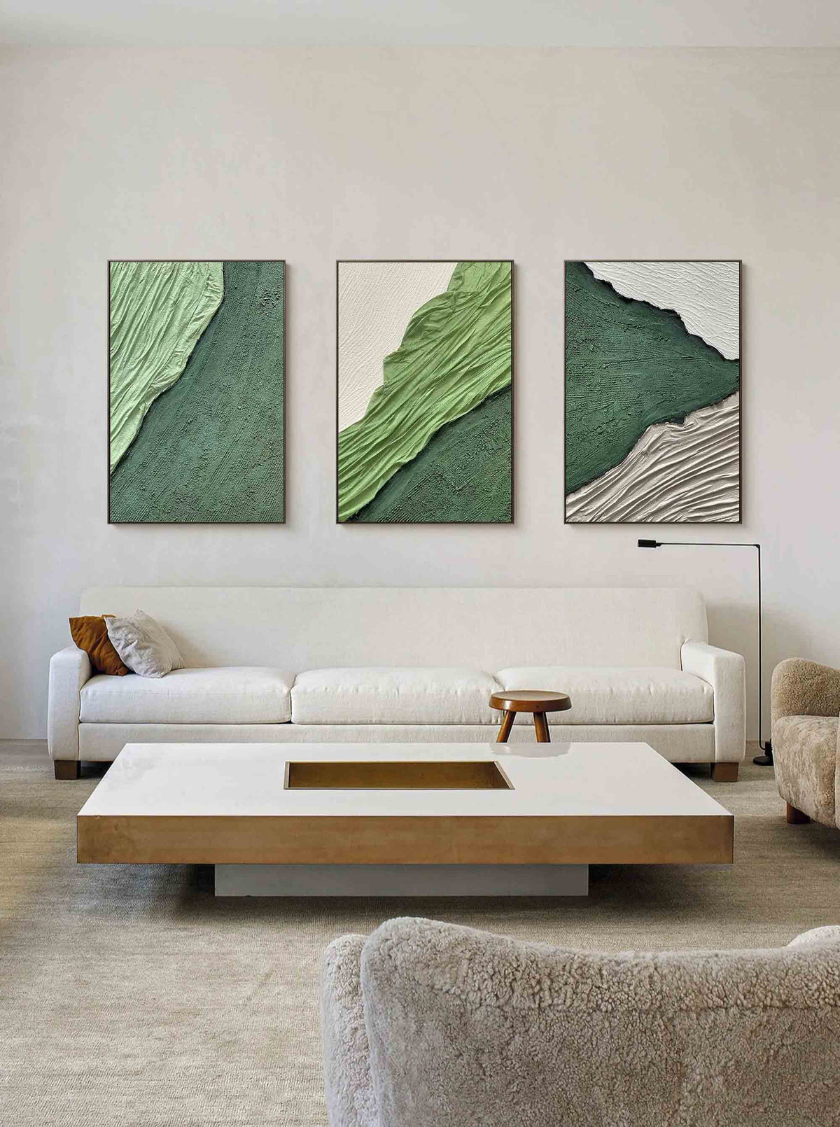 Green Abstract Canvas Art Set of 3 Green Textured Abstract Painting ...