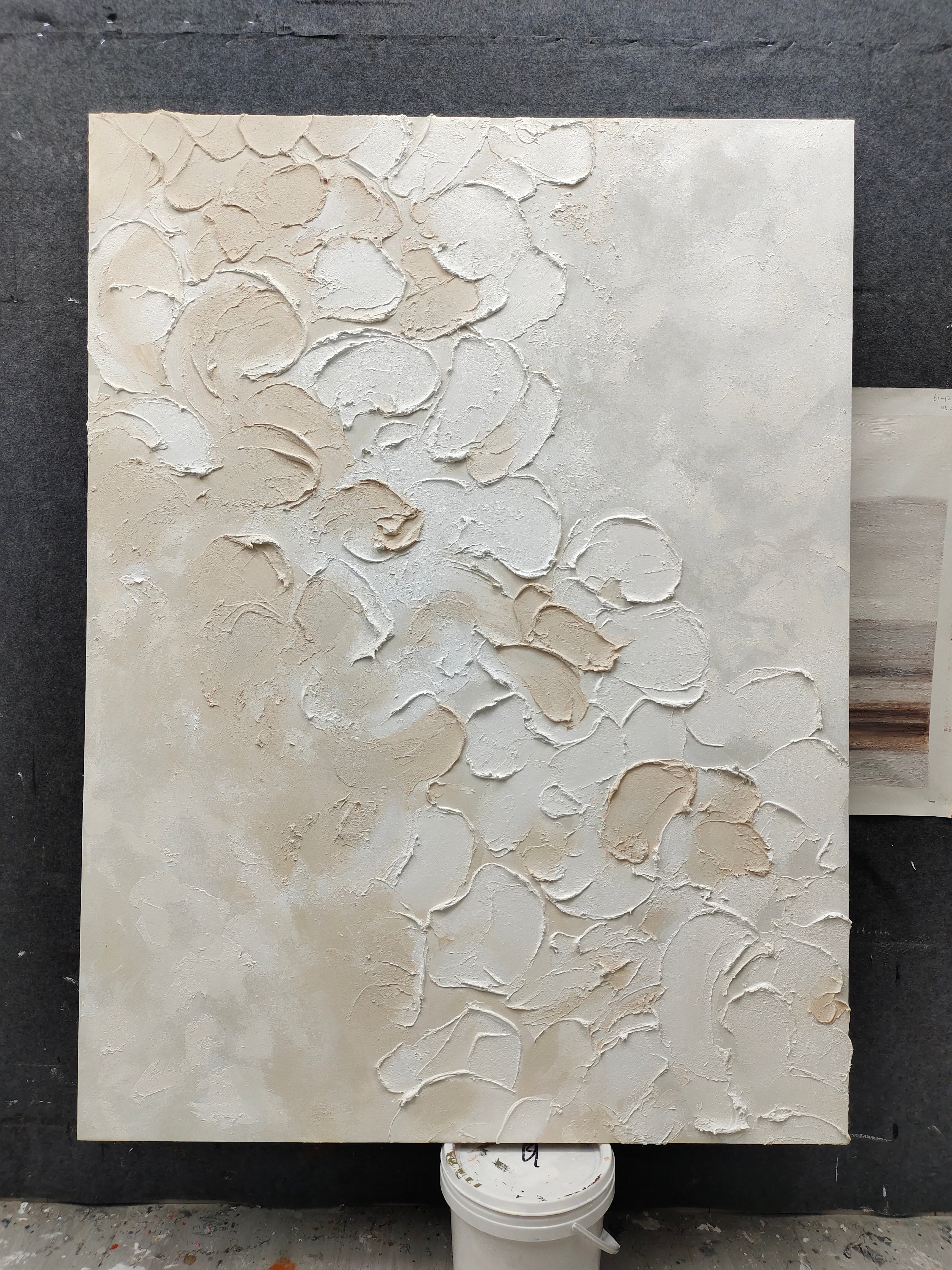 Large Beige 3D Abstract Painting Textured Wall Art Plaster Art On Canvas Knife Acrylic Painting