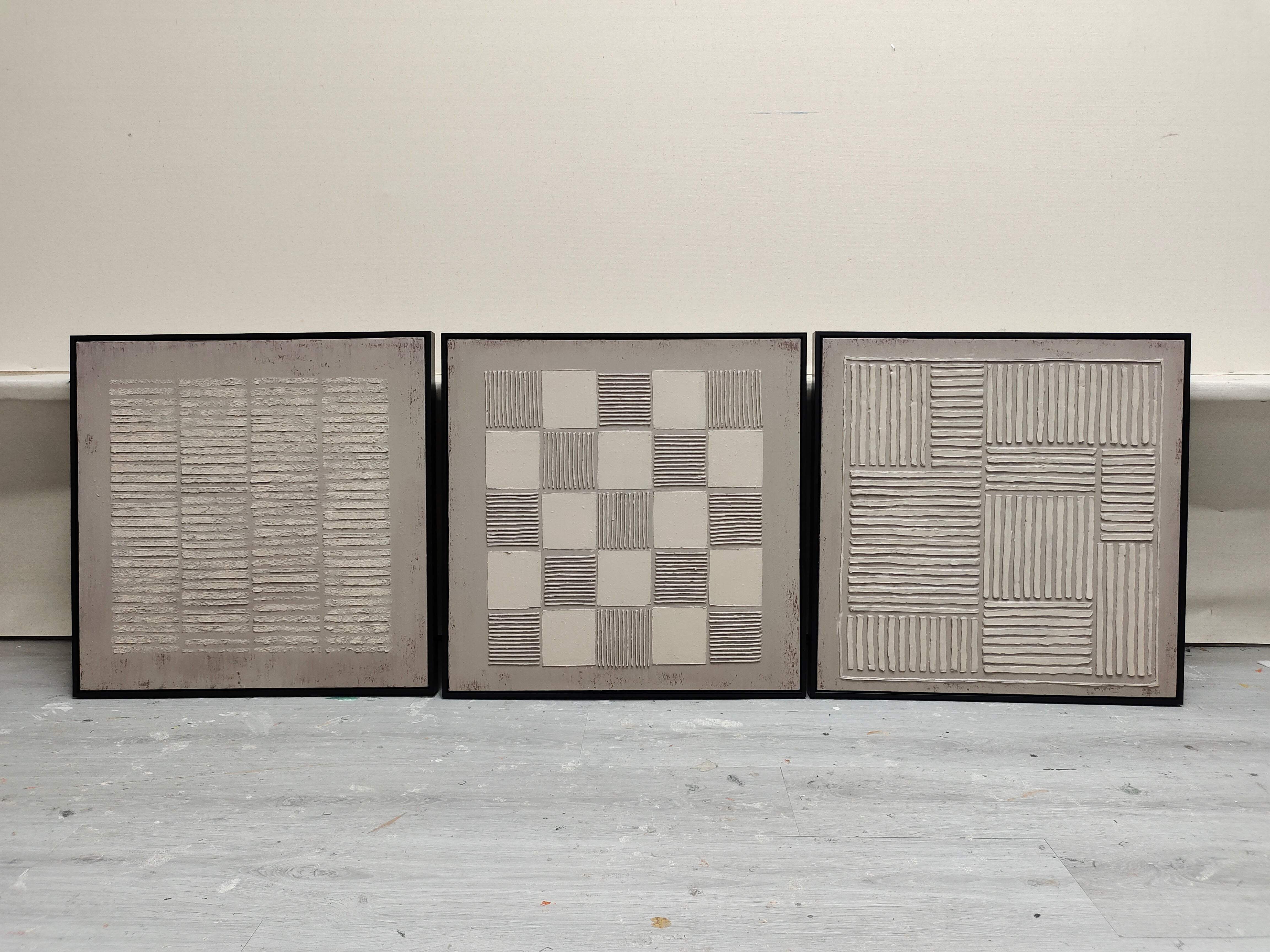 Brown 3D Abstract Art Textured Wall Art Wabi-Sabi Wall Art Minimalist Canvas Painting Set of 3