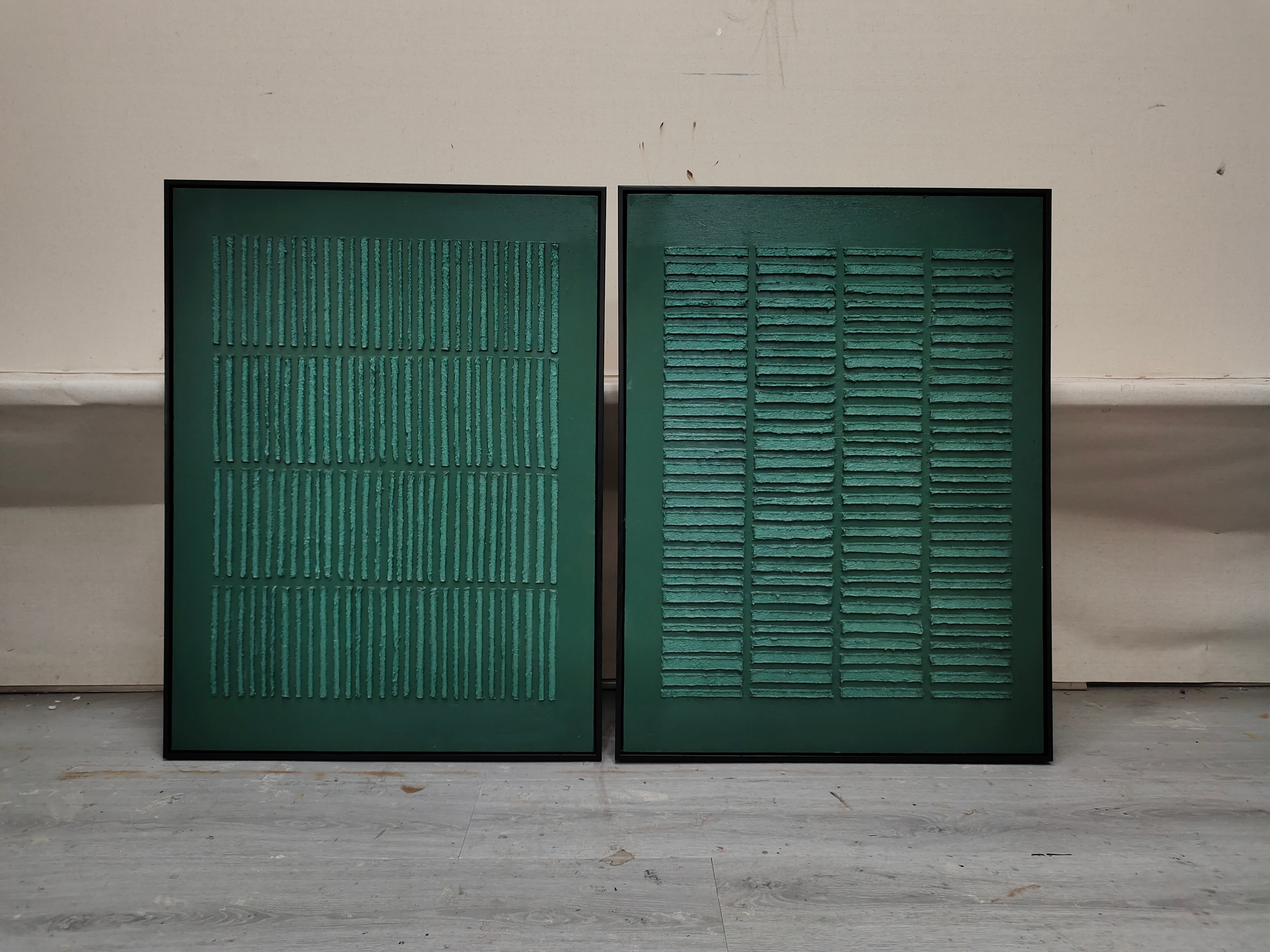 Large Green 3D Abstract Art Wabi-Sabi Wall Art Textured Wall Art Minimalist canvas Painting Set of 2
