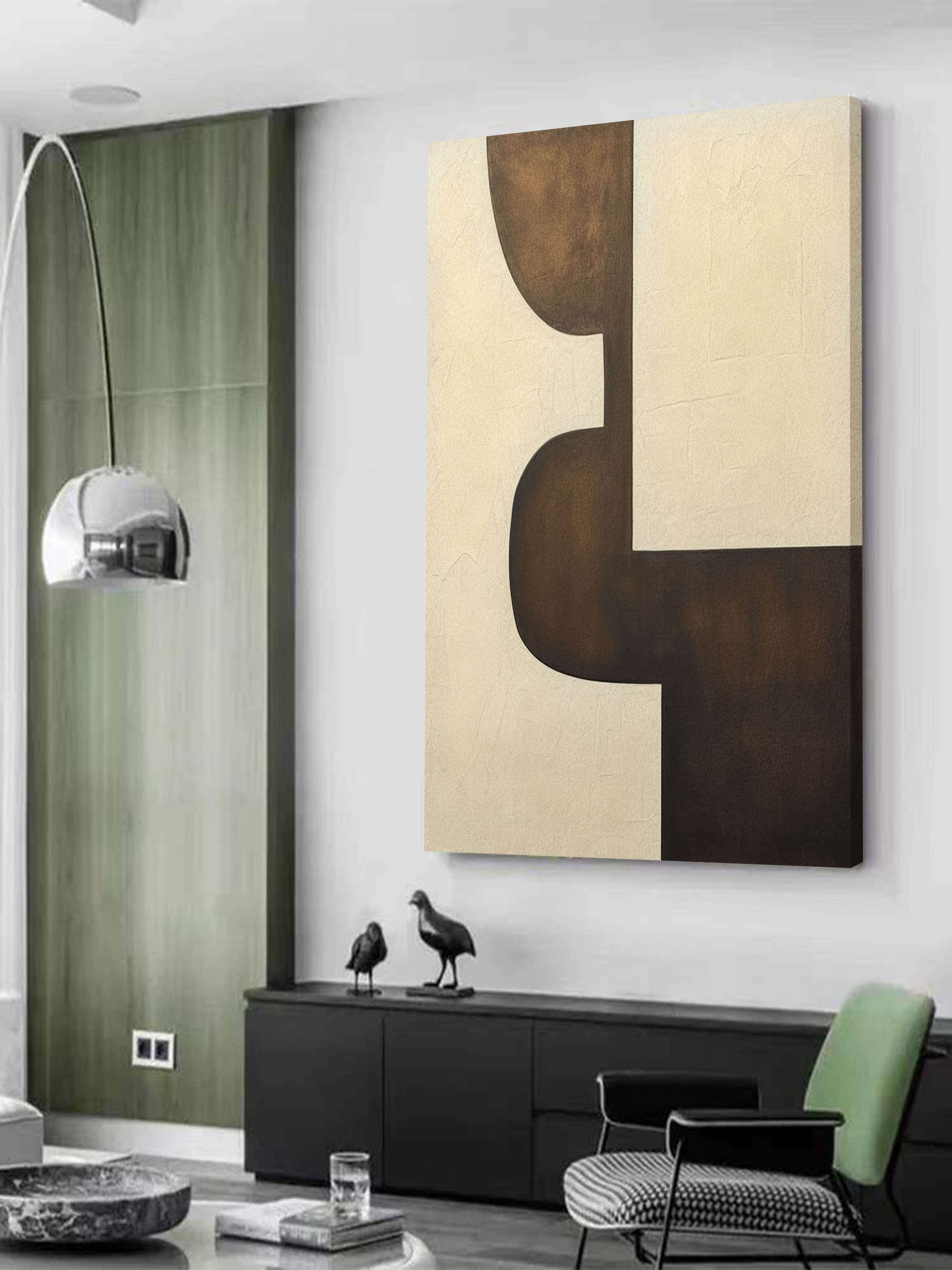Large Beige and Brown Minimalist Canvas Wall Art Beige and Brown Textured Abstract Art for Sale