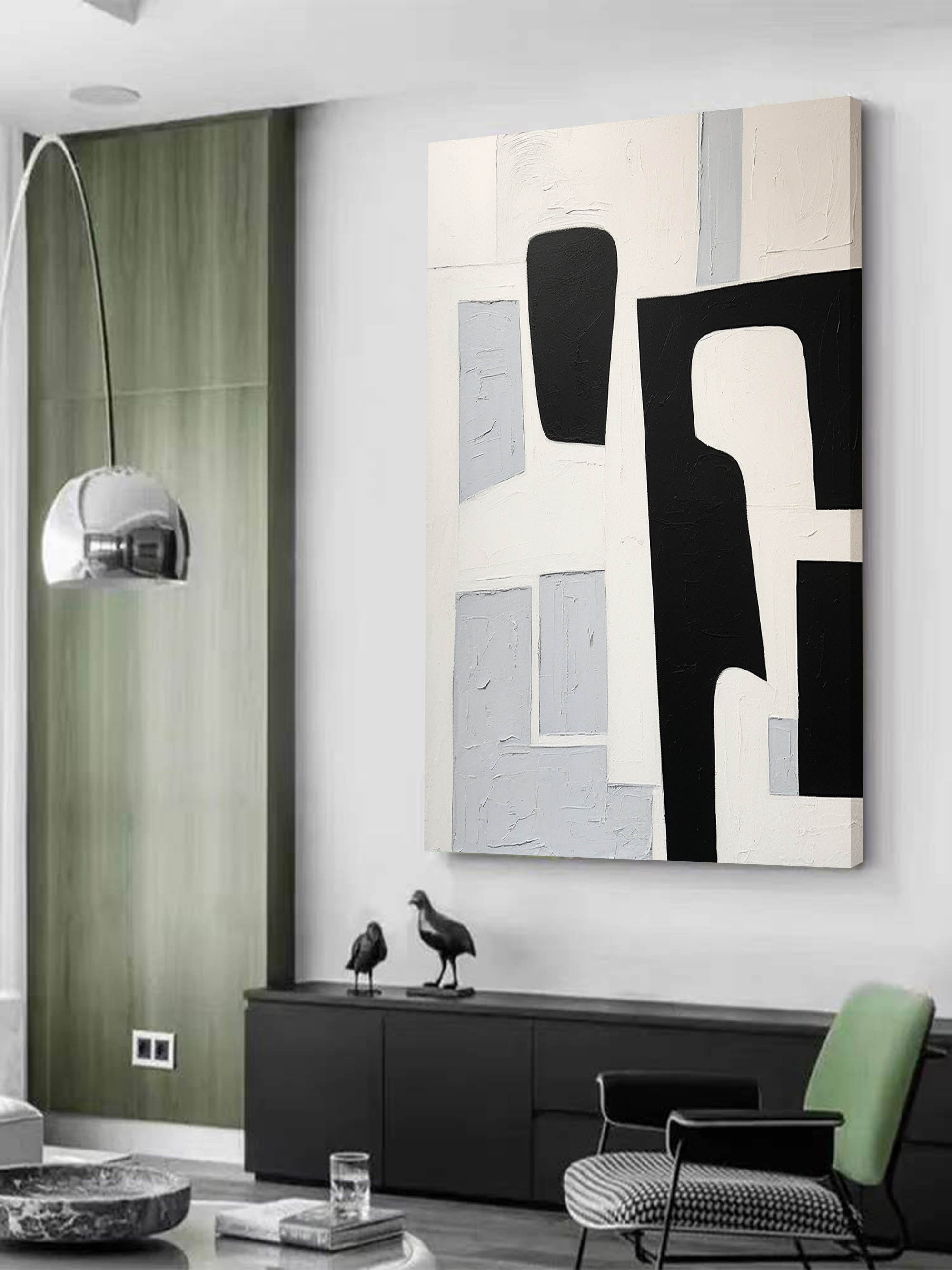 Large Black and White Minimalism Abstract Art Black and White Texture Painting Wabi-Sabi Wall Art