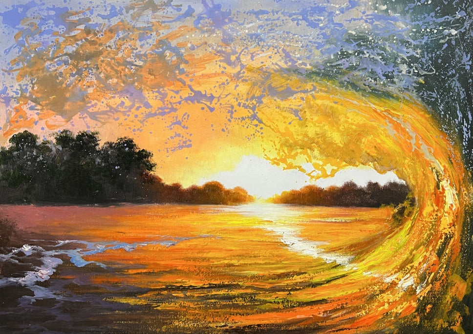 Orange and Blue Wave Oil Painting Surf Wall Art for Sale Surfer Canvas Art Wave Realistic Art