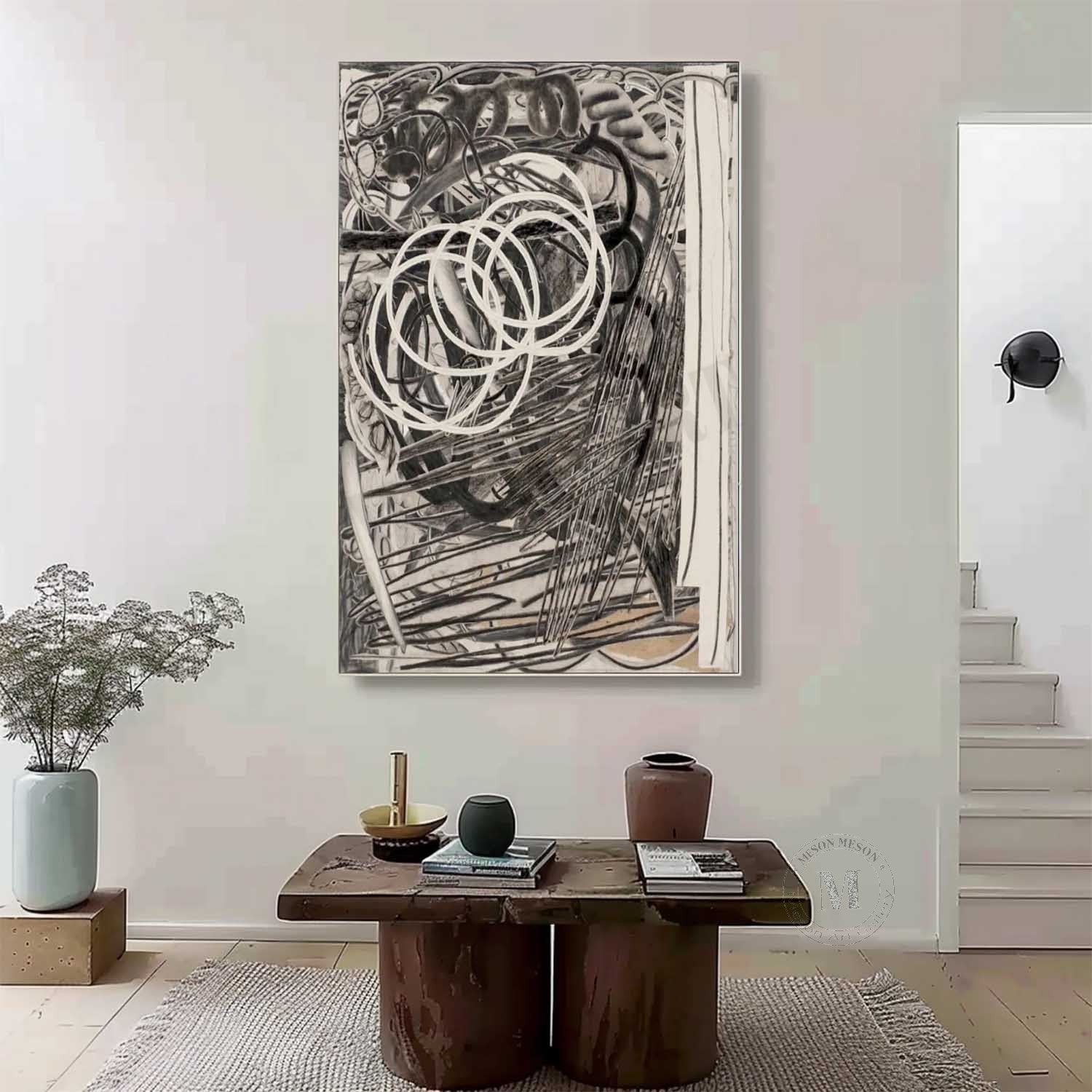 Large Gray Minimalist Painting Grey Lines Abstract Canvas Wall Decor Art For Sale