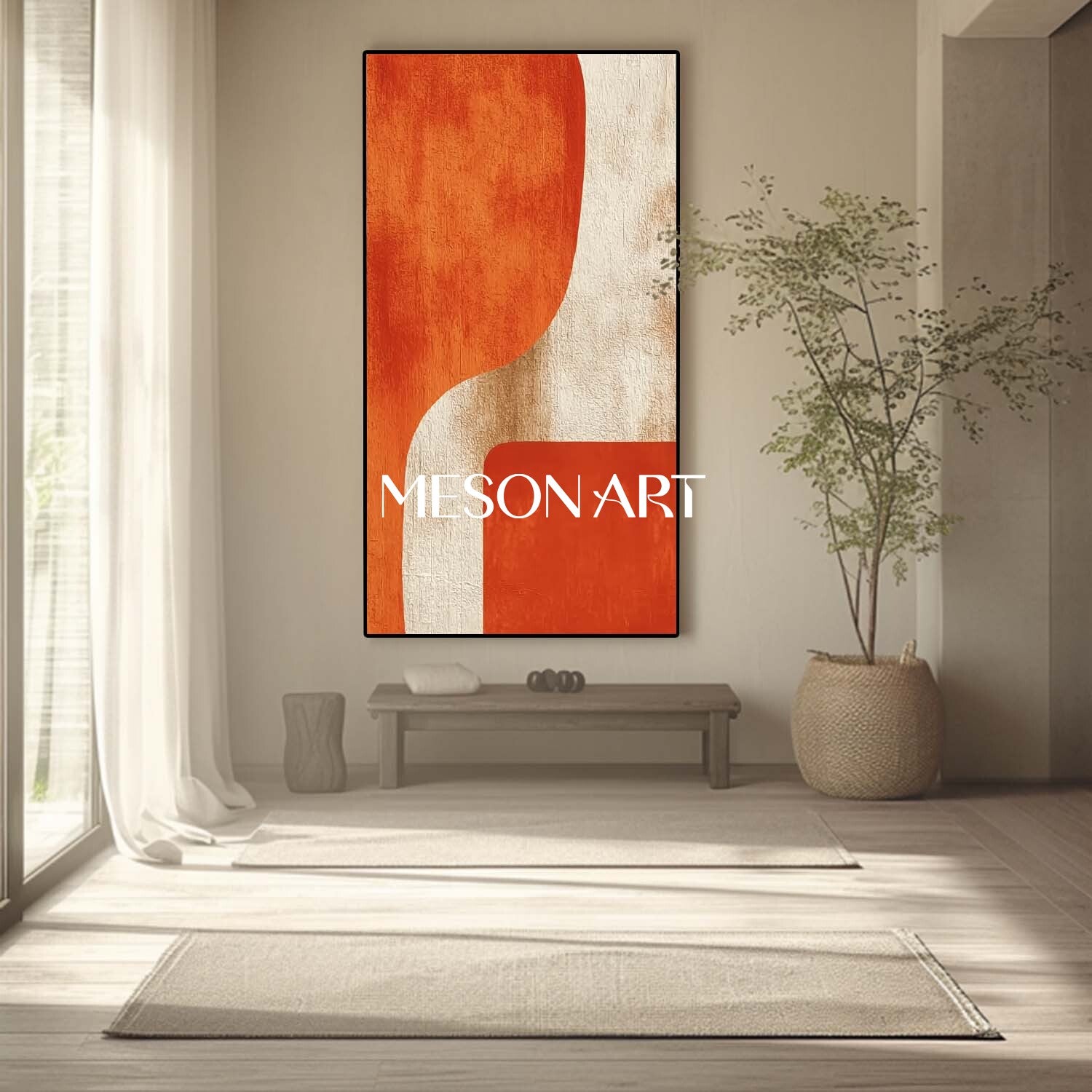 Minimalist Abstract Wall Art Orange and Beige Geometric Canvas Decor