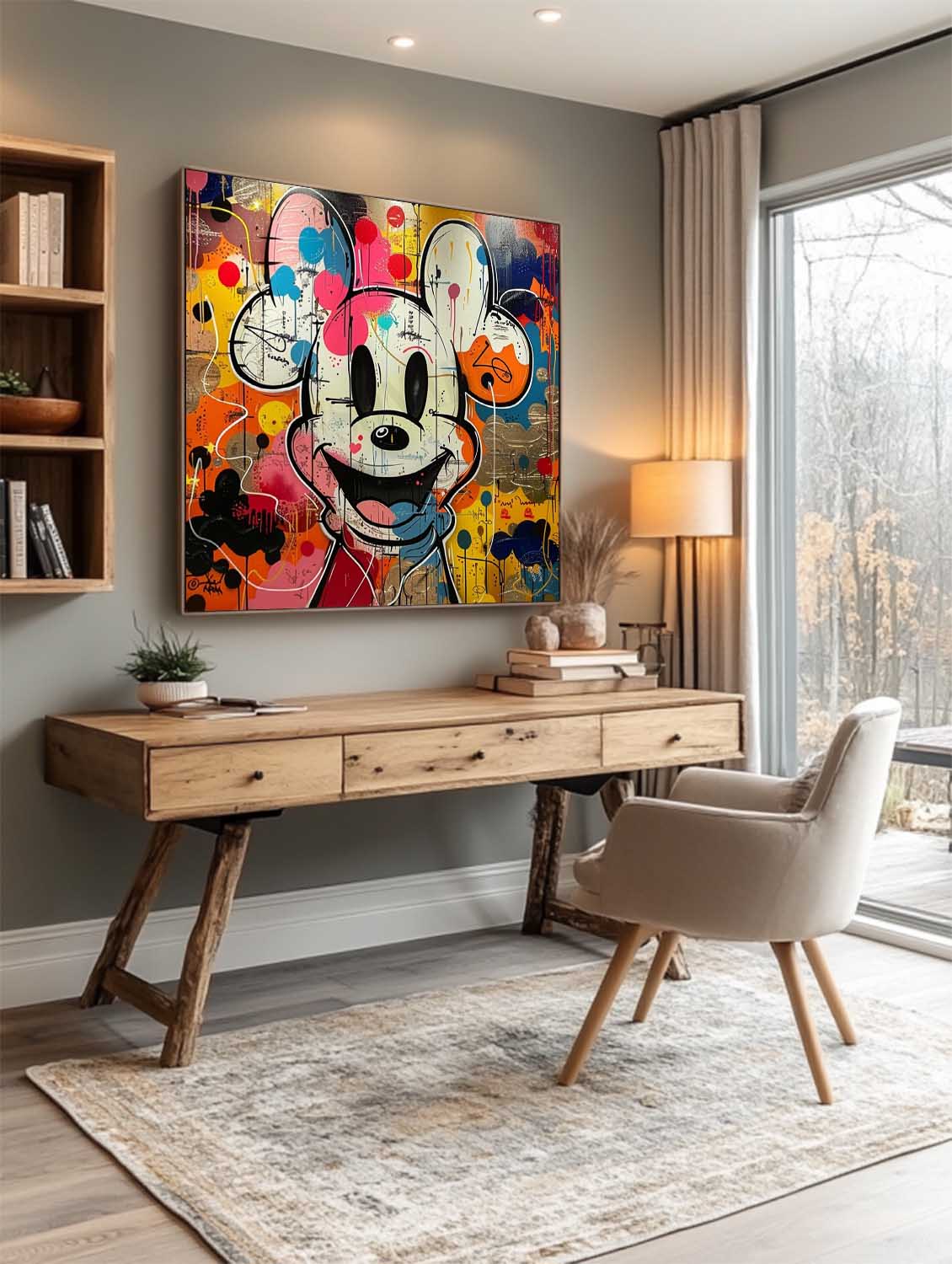 Vibrant Disney Mickey Mouse Pop Art Canvas with Colorful Ballons Graffiti Wall Canvas Party Decor for Kids Room