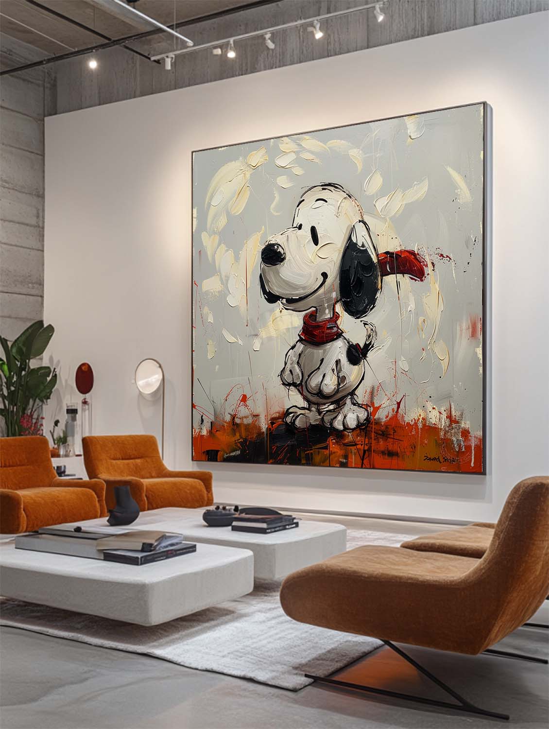 Smile Snoopy with Red Scarf Graffiti Pop Art Canvas Painting for Kids Room Wall Art Decor