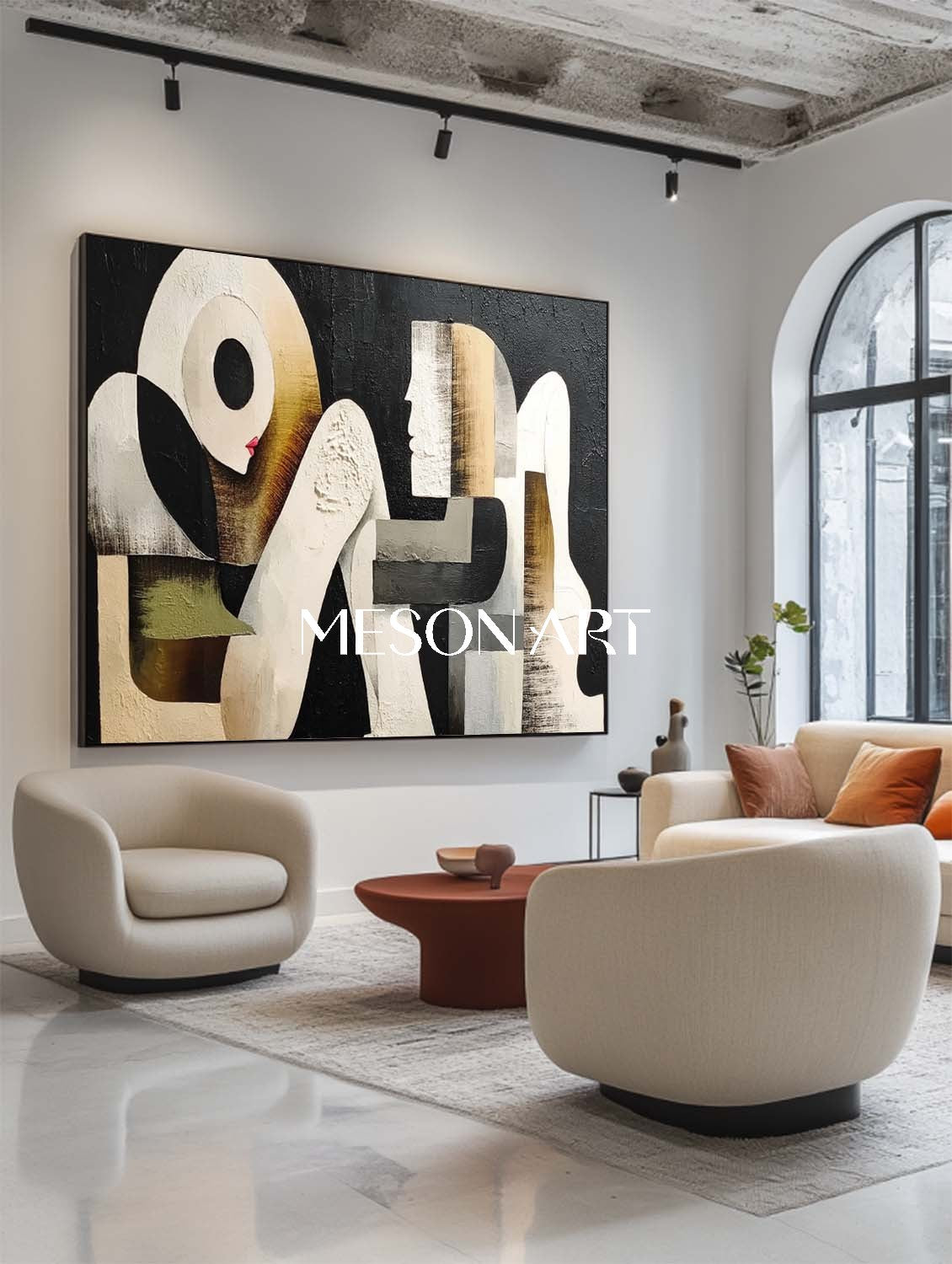 Contemporary Black and White Abstract Art Geometric Figures Painting