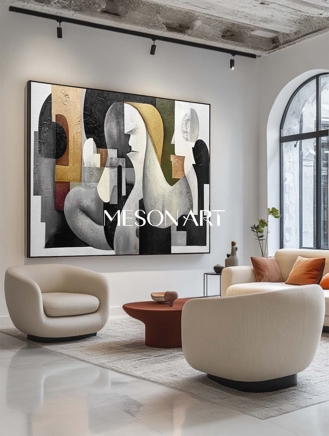 Large Custom Modern Abstract Geometric Canvas Living Room Wall Art