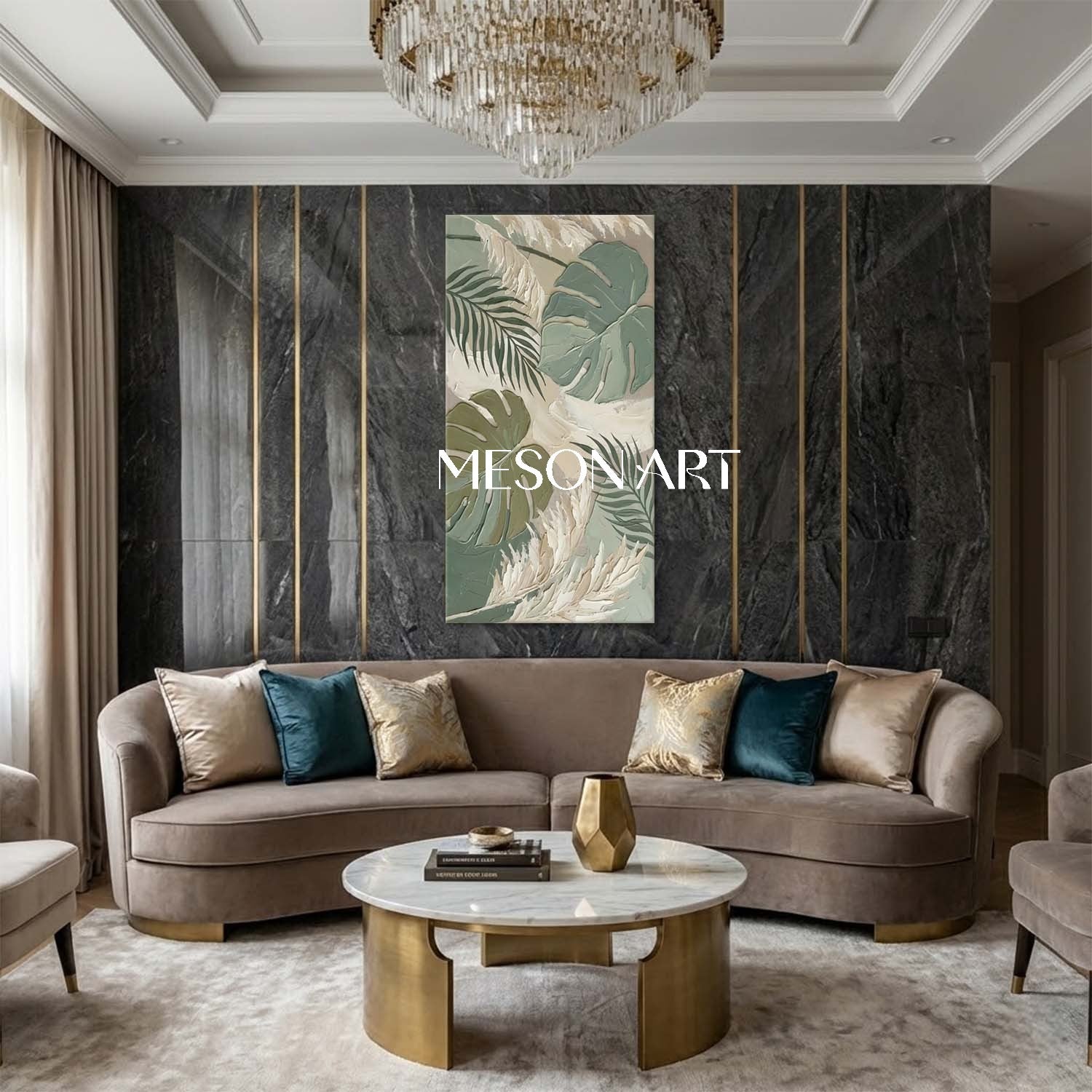 Neutral Pampas Grass Decor Large Panoramic Boho Art Impasto Botanical Painting