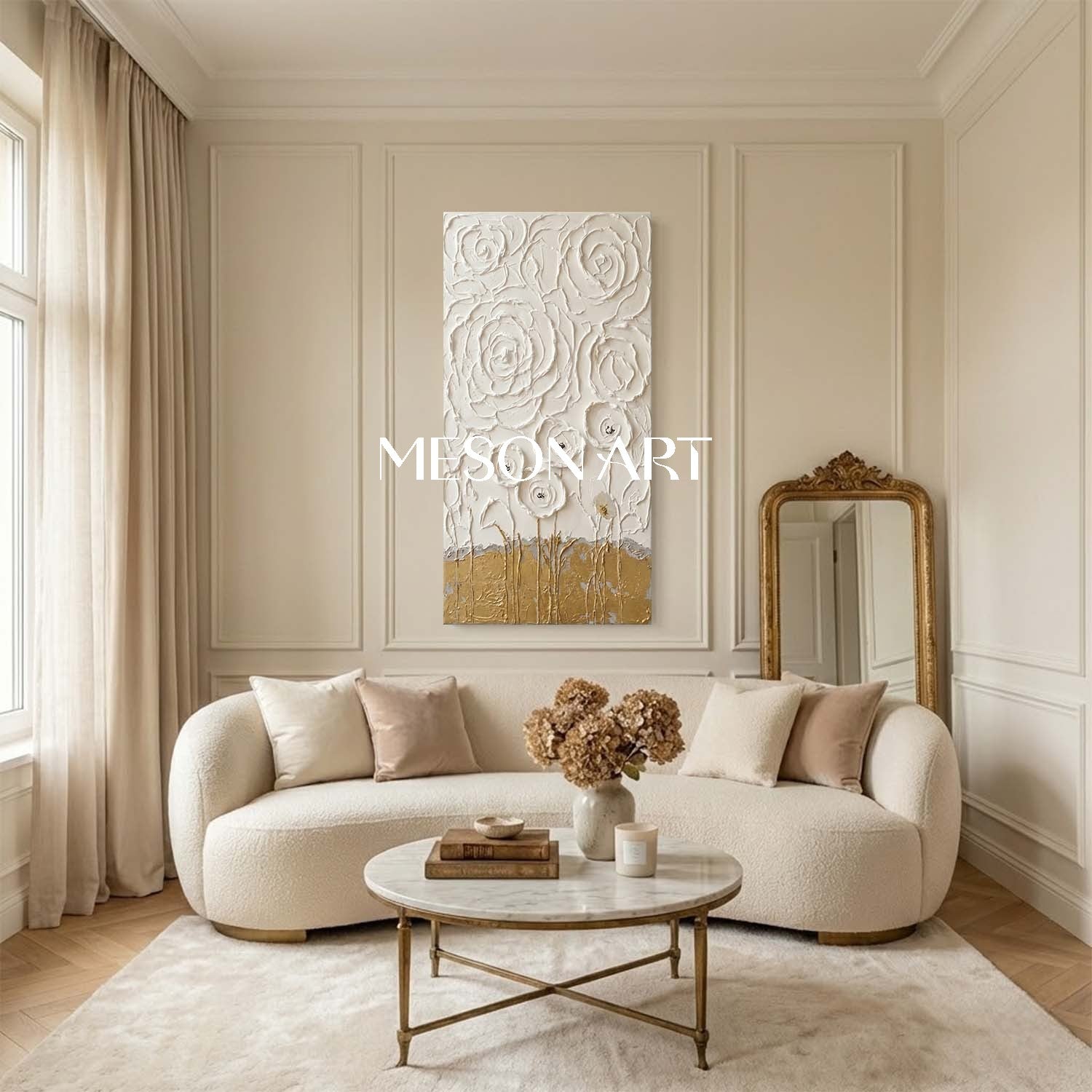 Large 3D Plaster Floral Art on Canvas Flower Textured Wall Decor