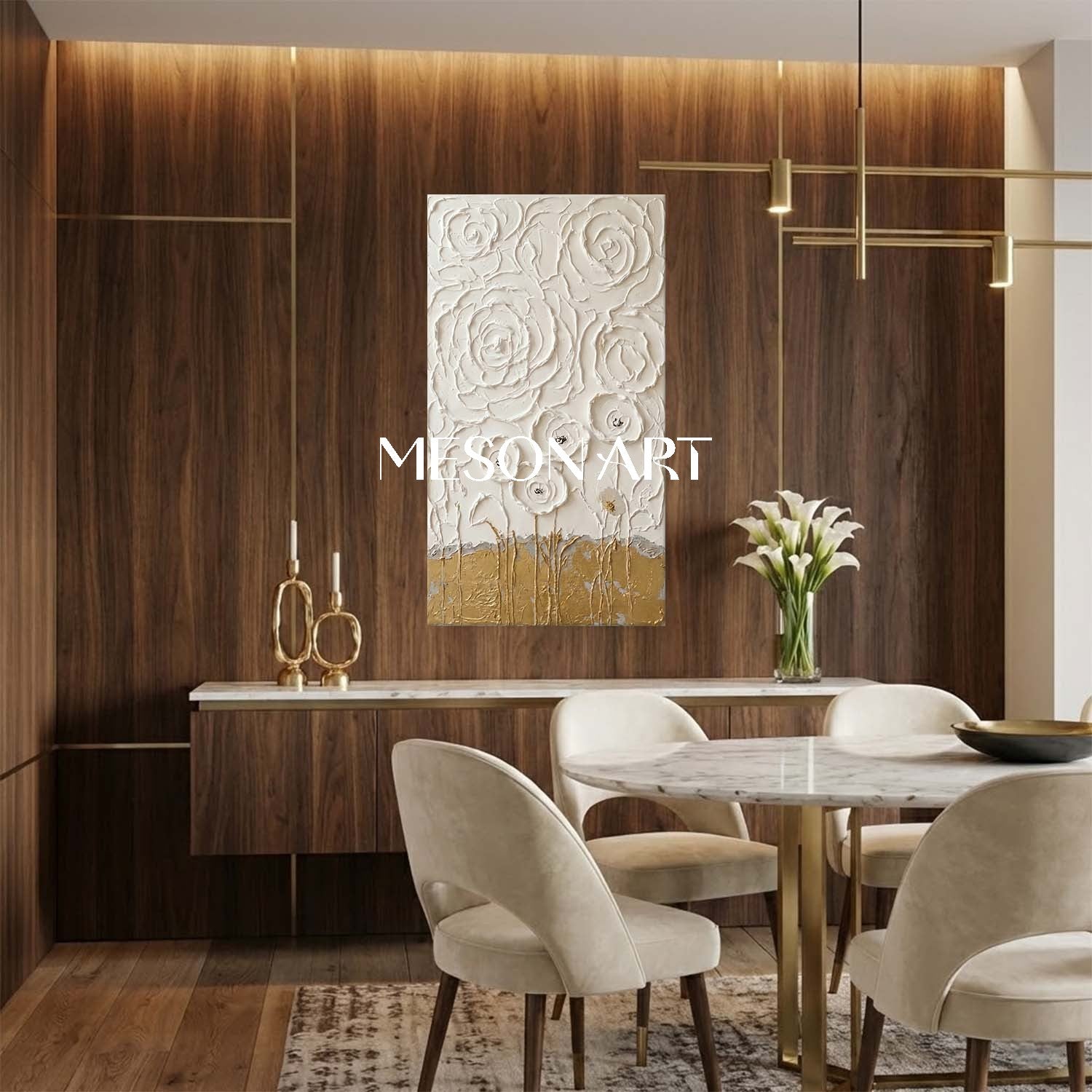 Large 3D Plaster Floral Art on Canvas Flower Textured Wall Decor