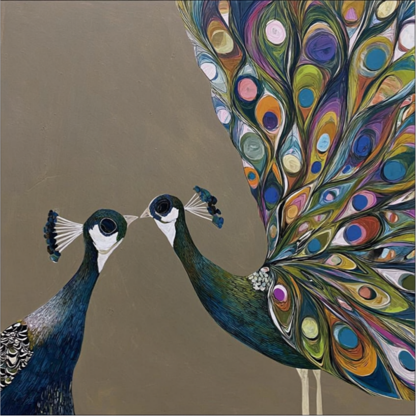 Modern Abstract Peacock Couple Wall Art Brown Canvas Painting Enterway