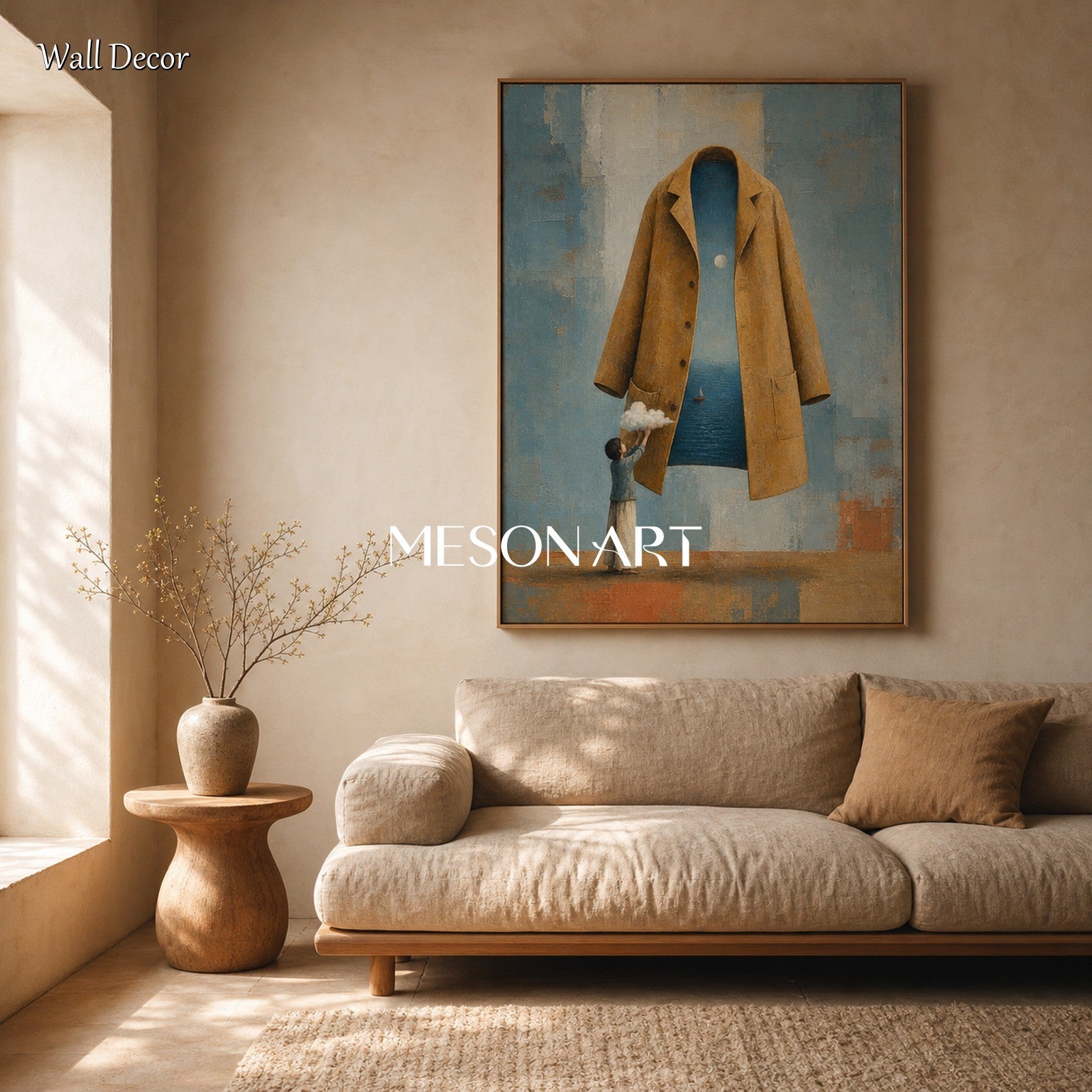 Modern Surrealist Ocean In Coat Painting For Living Room And Study Wall Decor