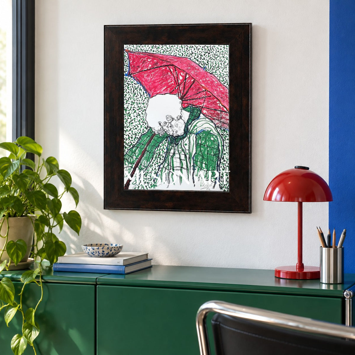 Red And Green Figurative Expressionist Painting Modern Art Rectangular Wall Decor By Mesonart