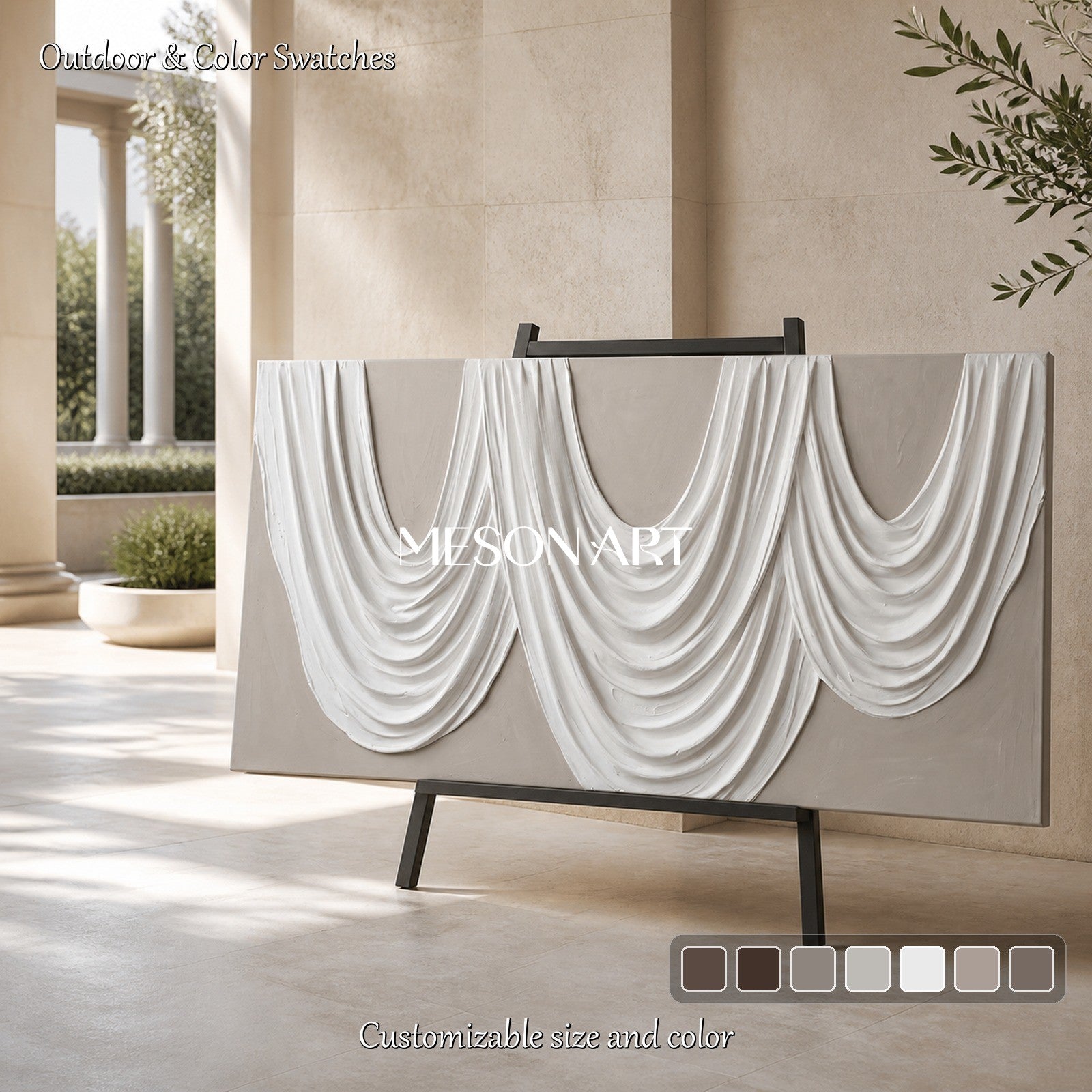 White And Gray Sculptural 3D Textured Modern Organic Wall Art Panoramic Canvas Painting By Mesonart