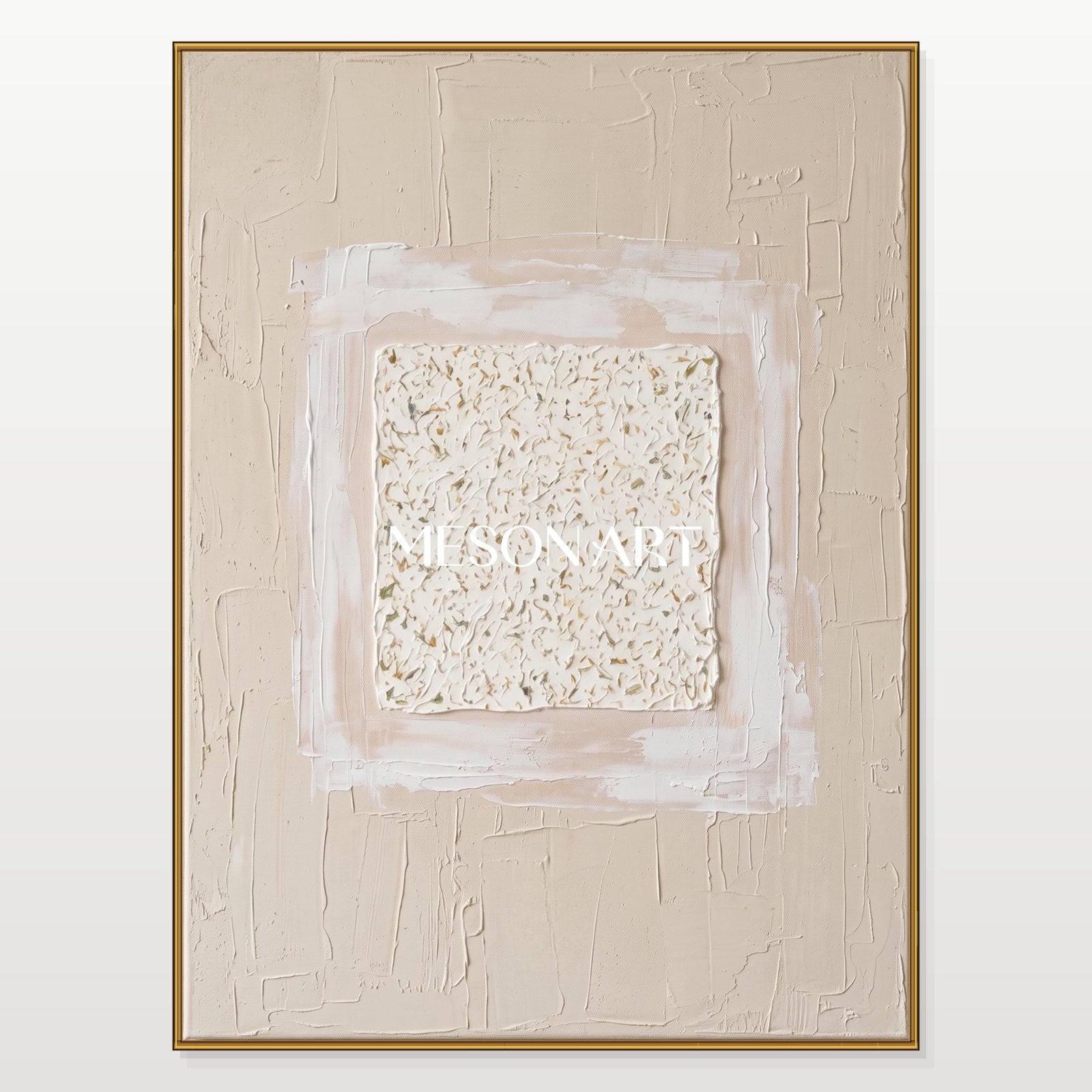 Minimalist Beige Abstract Art With Textured Relief For Modern Home Decor