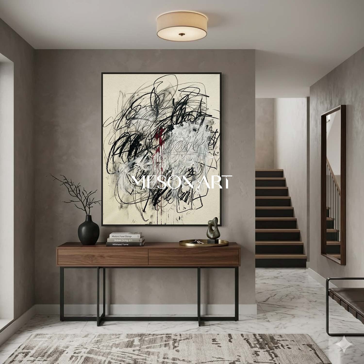Minimalist Abstract Script Wall Art for High End Interiors Entryway